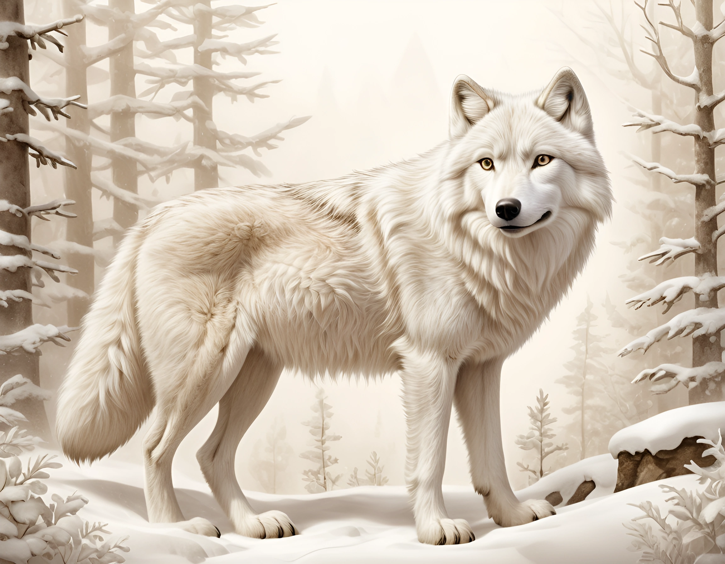 Majestic White Wolf in Snowy Forest - Free Download - AI Scribbles