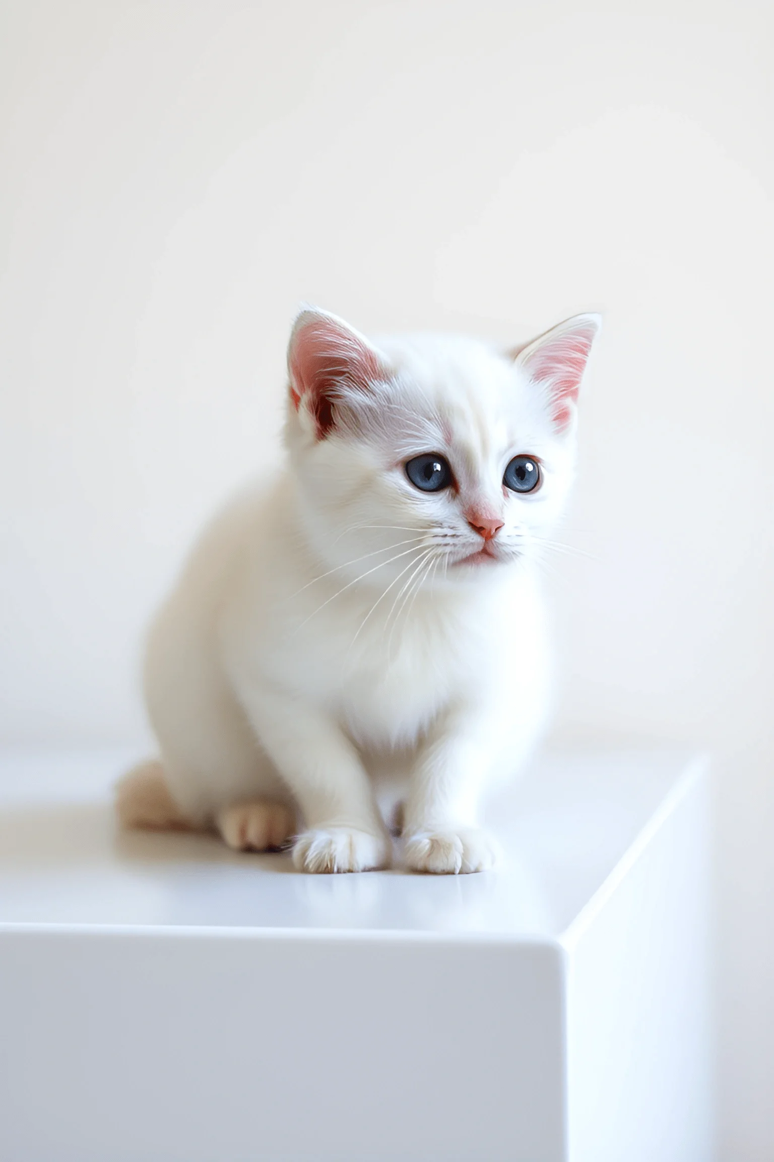 White Kitten With Blue Eyes On White Surface - Free Download - AI Scribbles