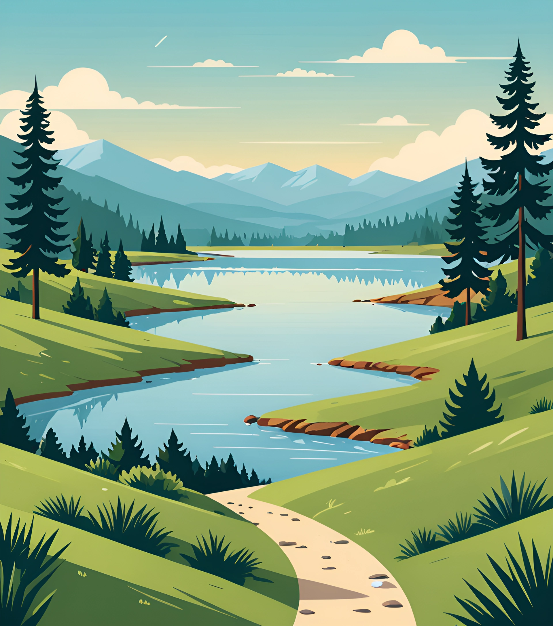 Serene Landscape with Mountains and River - Free Download - AI Scribbles