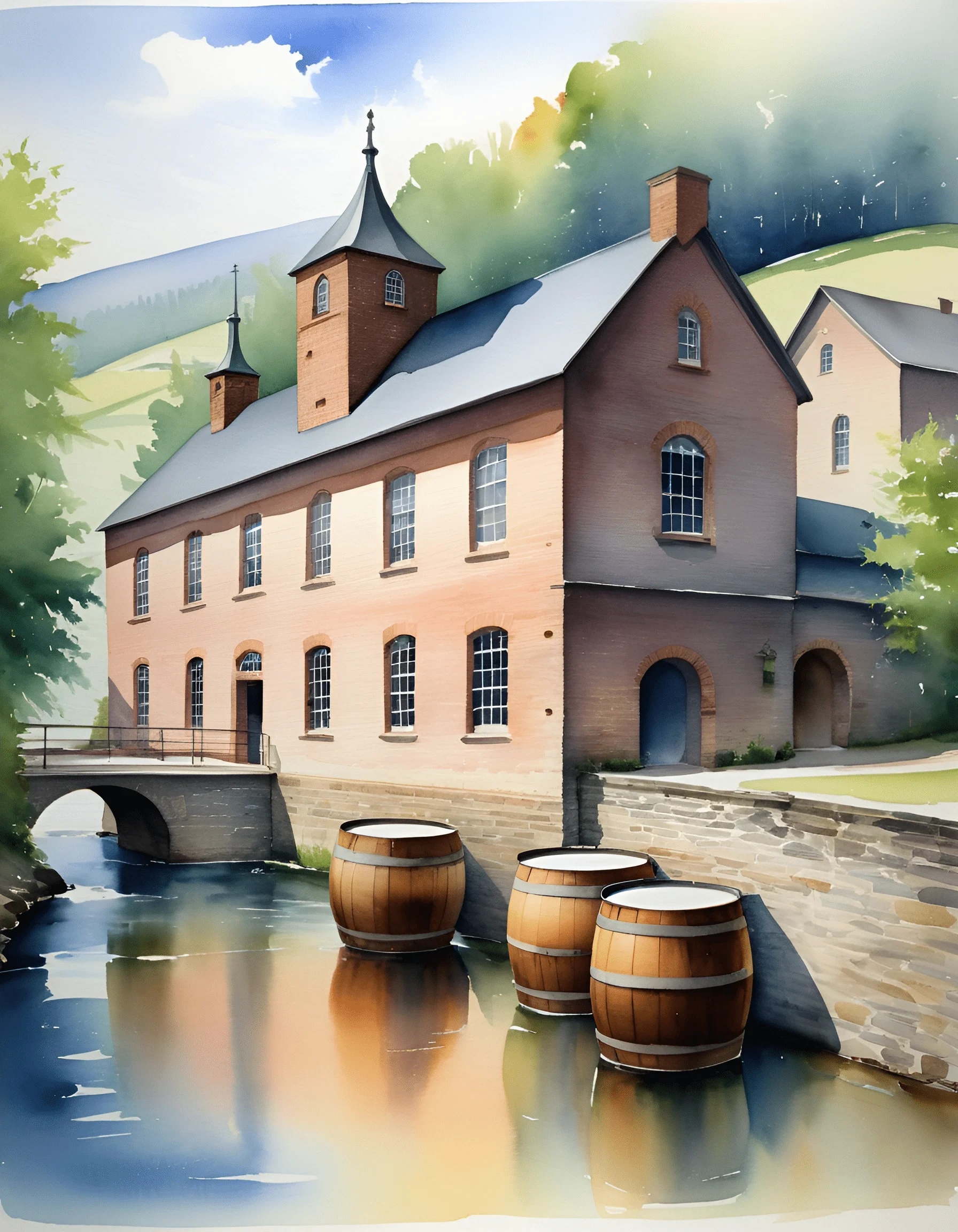 Historic Mill by the River - Free Download - AI Scribbles