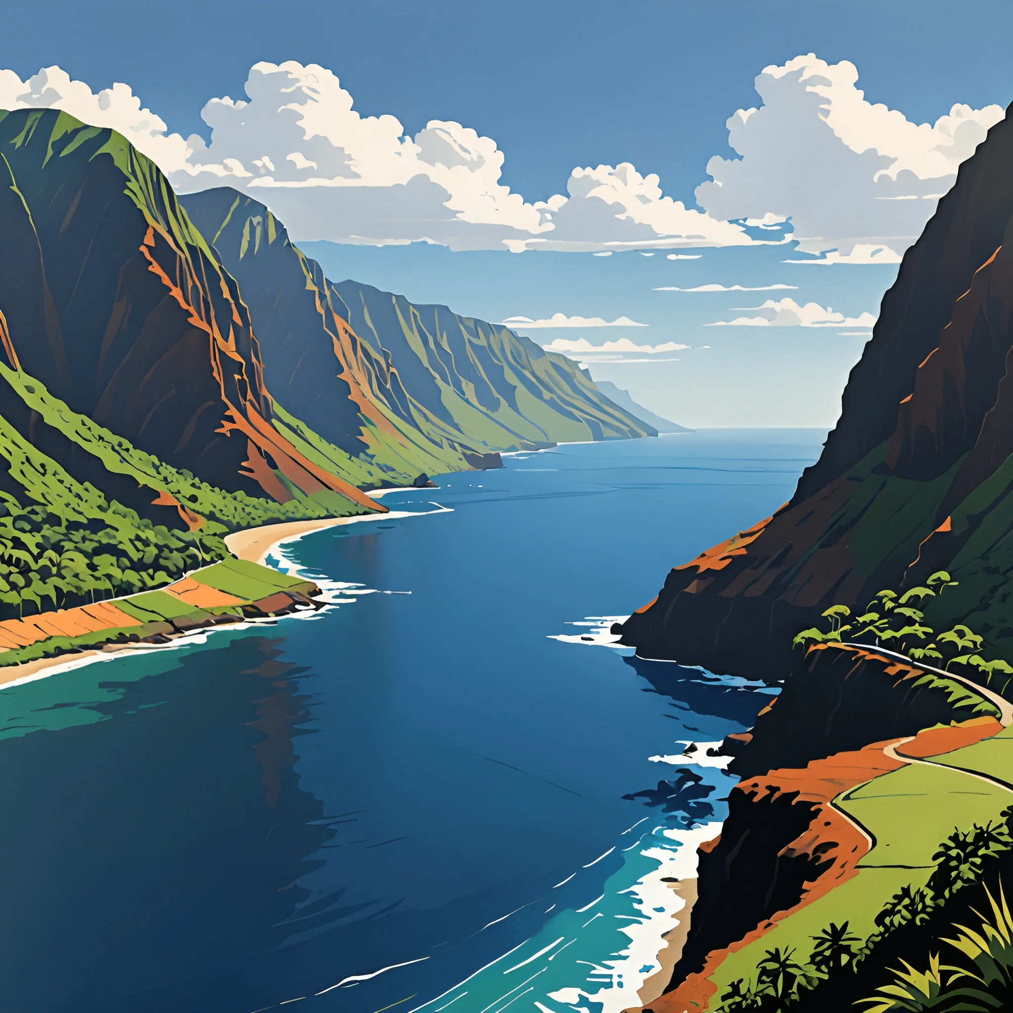 Majestic Coastal Landscape in Vibrant Colors - Free Download - AI Scribbles
