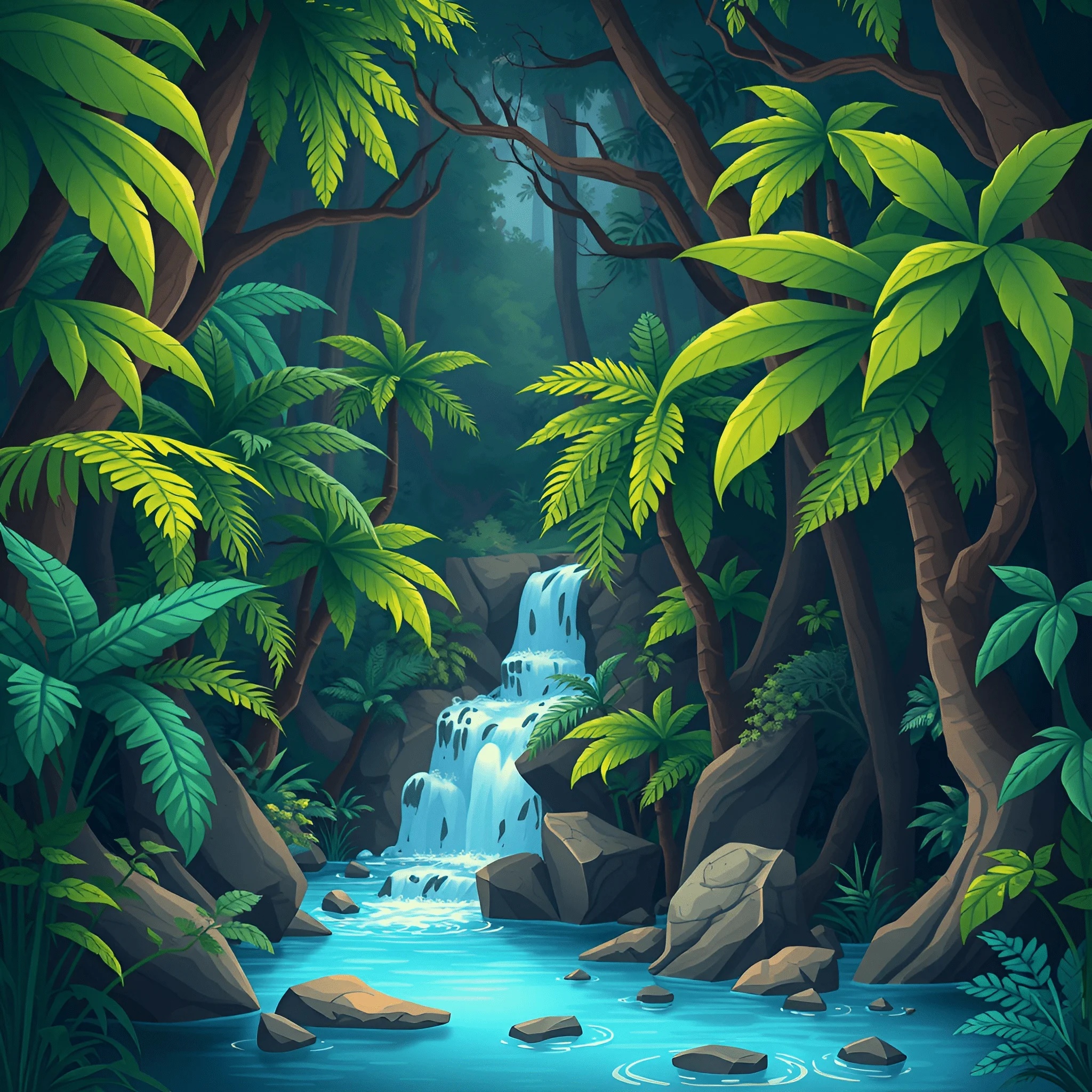 Tropical Jungle Waterfall - Free Download - AI Scribbles