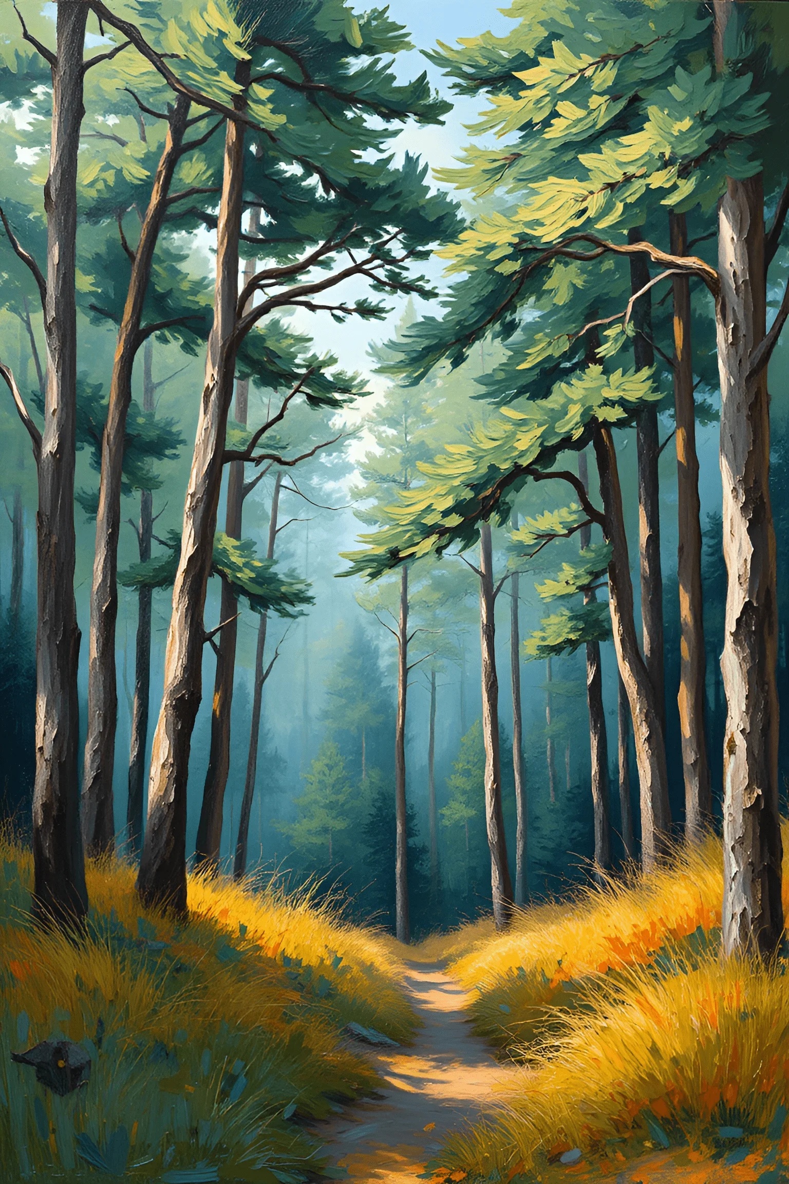 Forest Trail with Sunlit Grass and Tall Pines - Free Download - AI ...