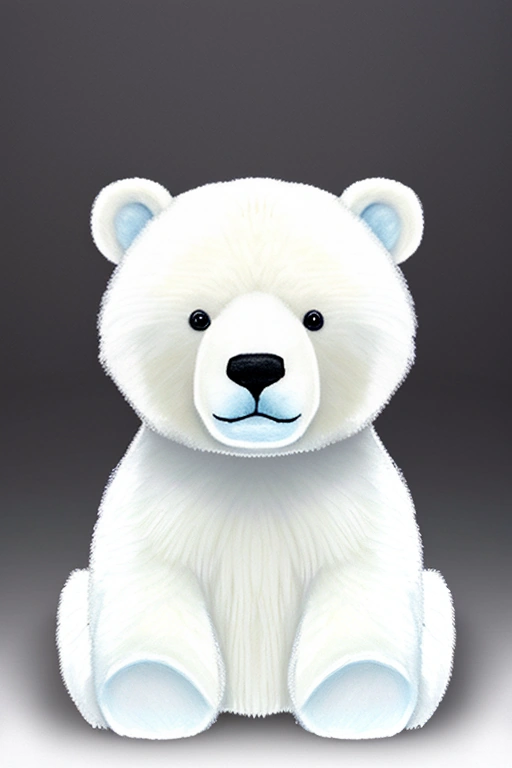 realistic white teddy bear sitting on a gray background