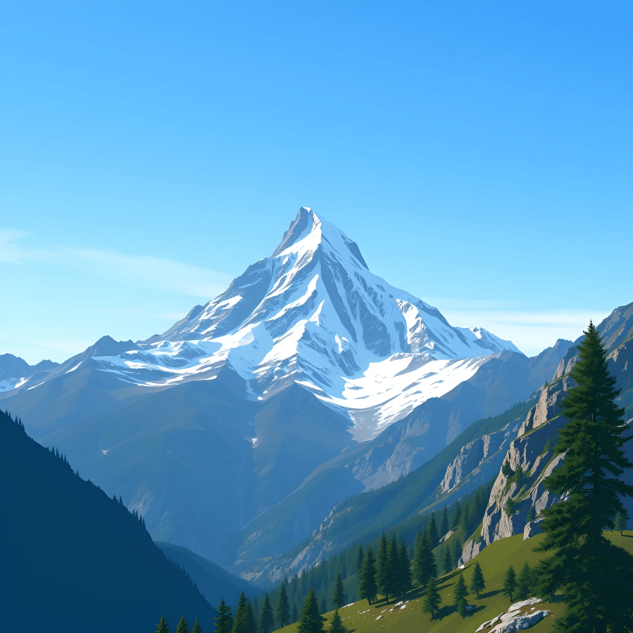 Snow-Capped Mountain Peak with Pine Forest - Free Download - AI Scribbles