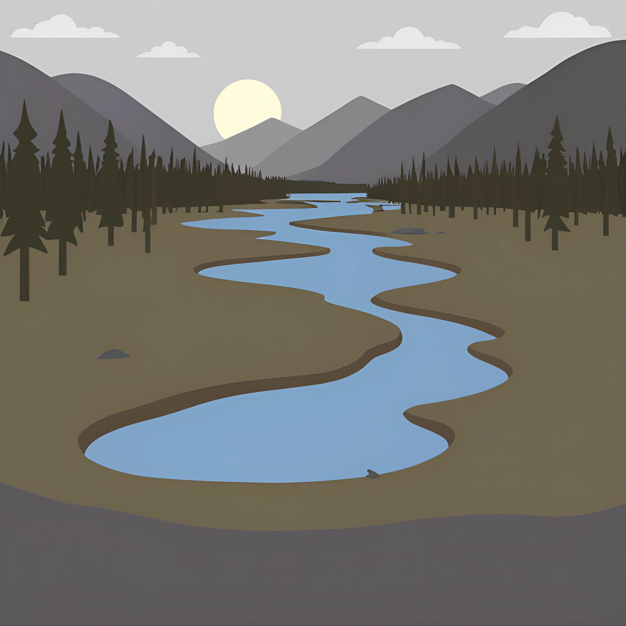 Stylized Landscape with River and Mountains - Free Download - AI Scribbles