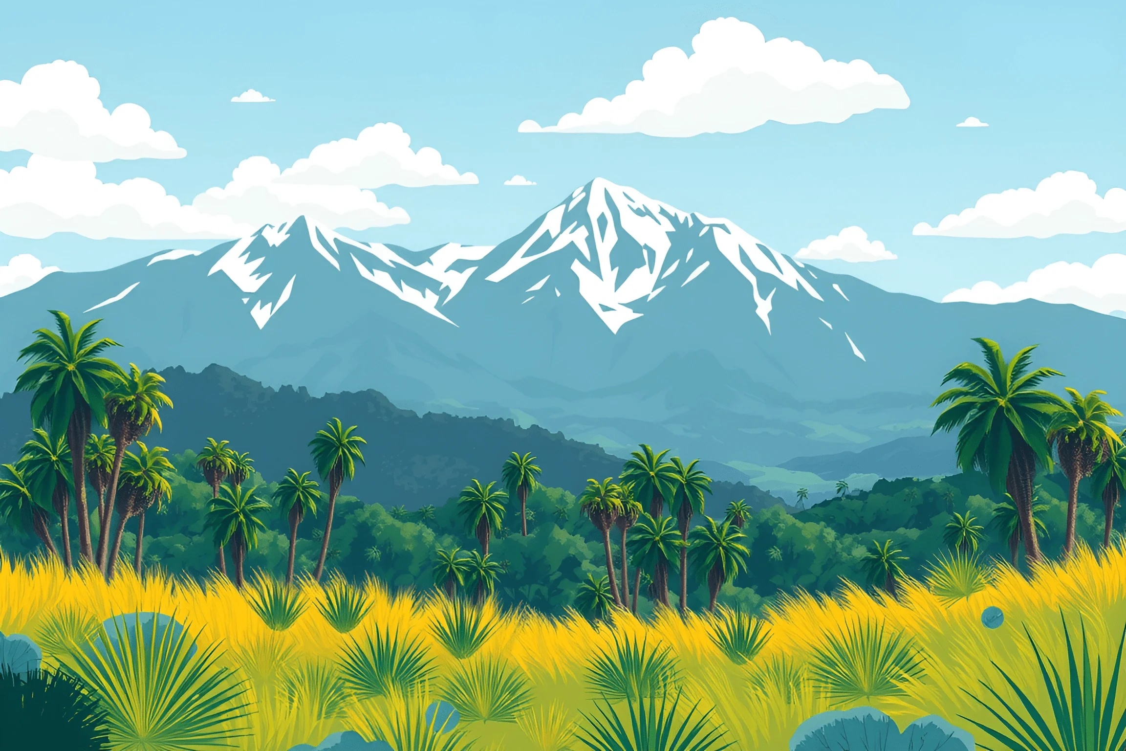 Mountain Landscape with Palm Trees - Free Download - AI Scribbles