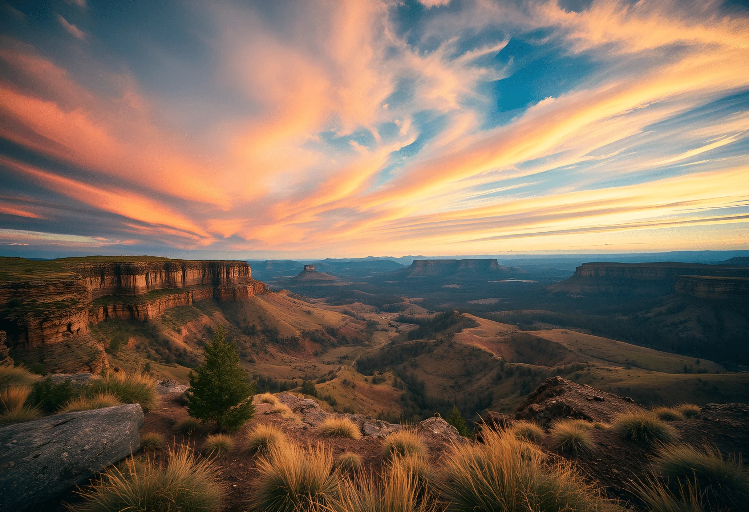 Sunset Over Canyon Landscape with Plateau Rock Formations - Free ...