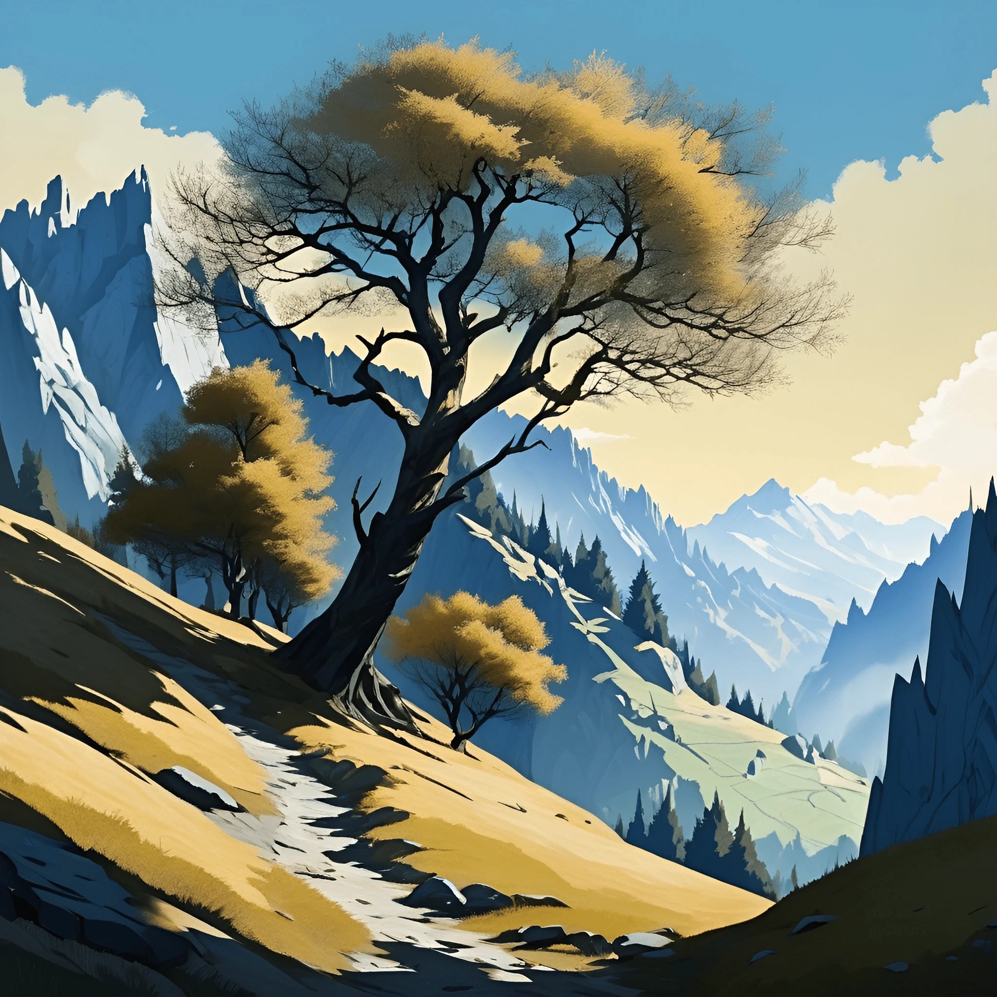 Mountain Landscape with Autumn Trees - Free Download - AI Scribbles