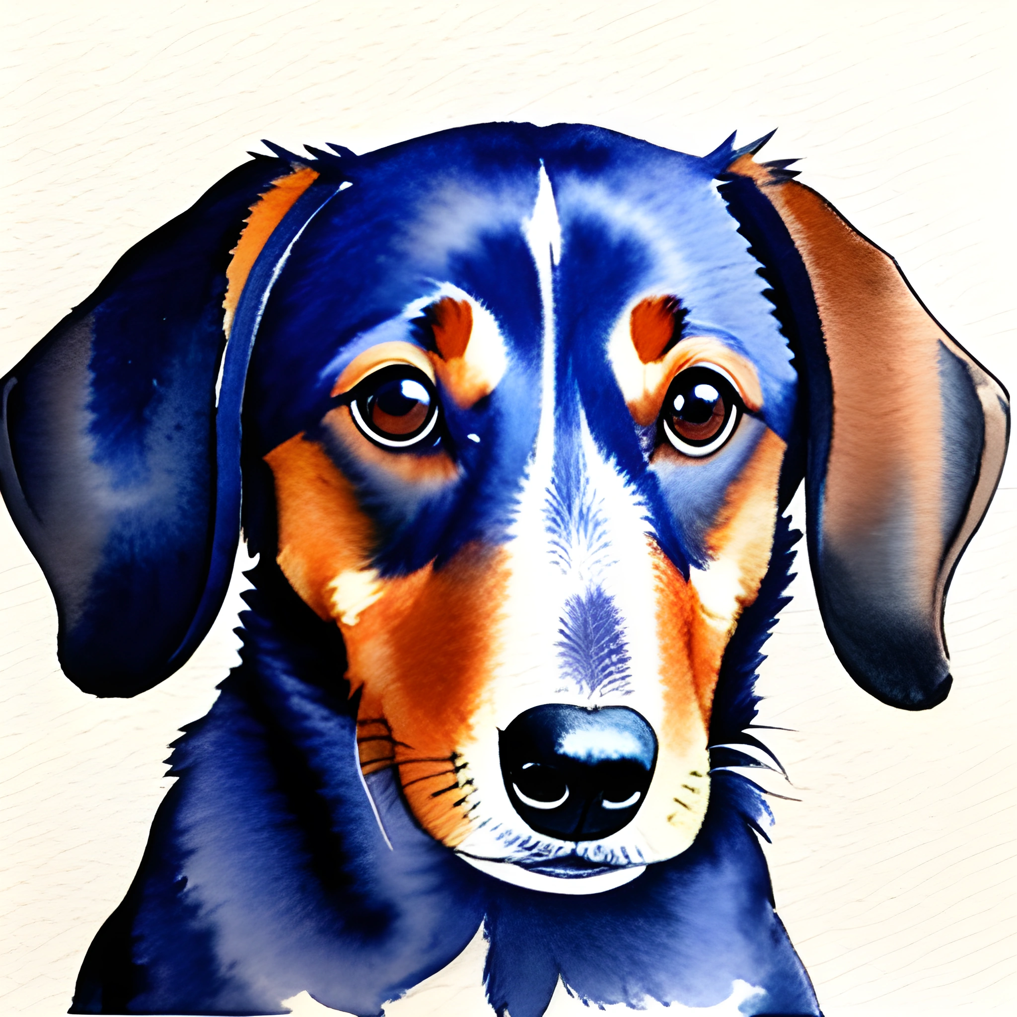 painting of a dog with a blue and orange face