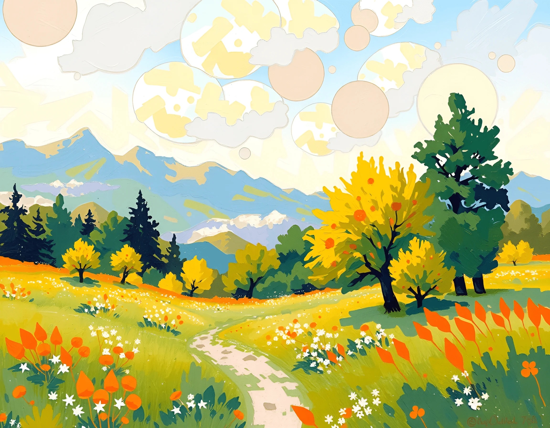 Spring Landscape Army Colorful Spring Landscape with Pathway - Free Download - AI Scribbles