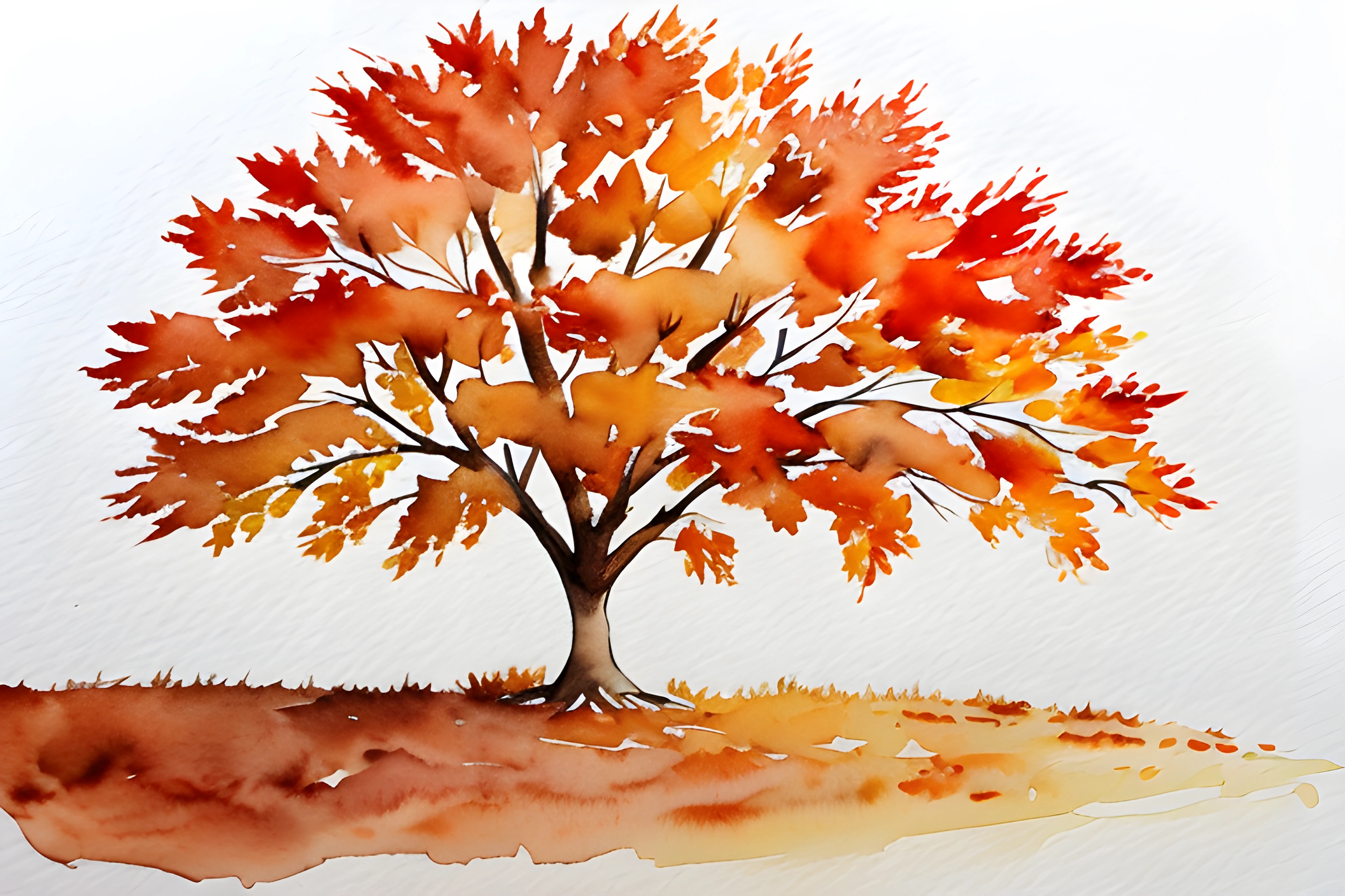 a painting of a tree with orange leaves on it