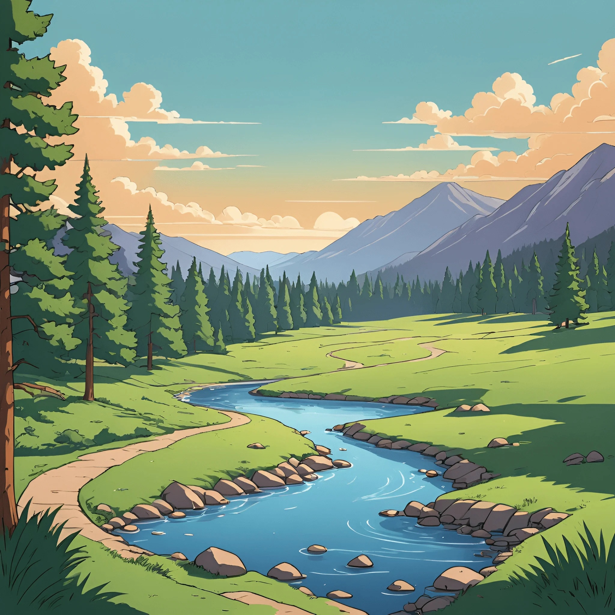 Serene Mountain Landscape with River - Free Download - AI Scribbles