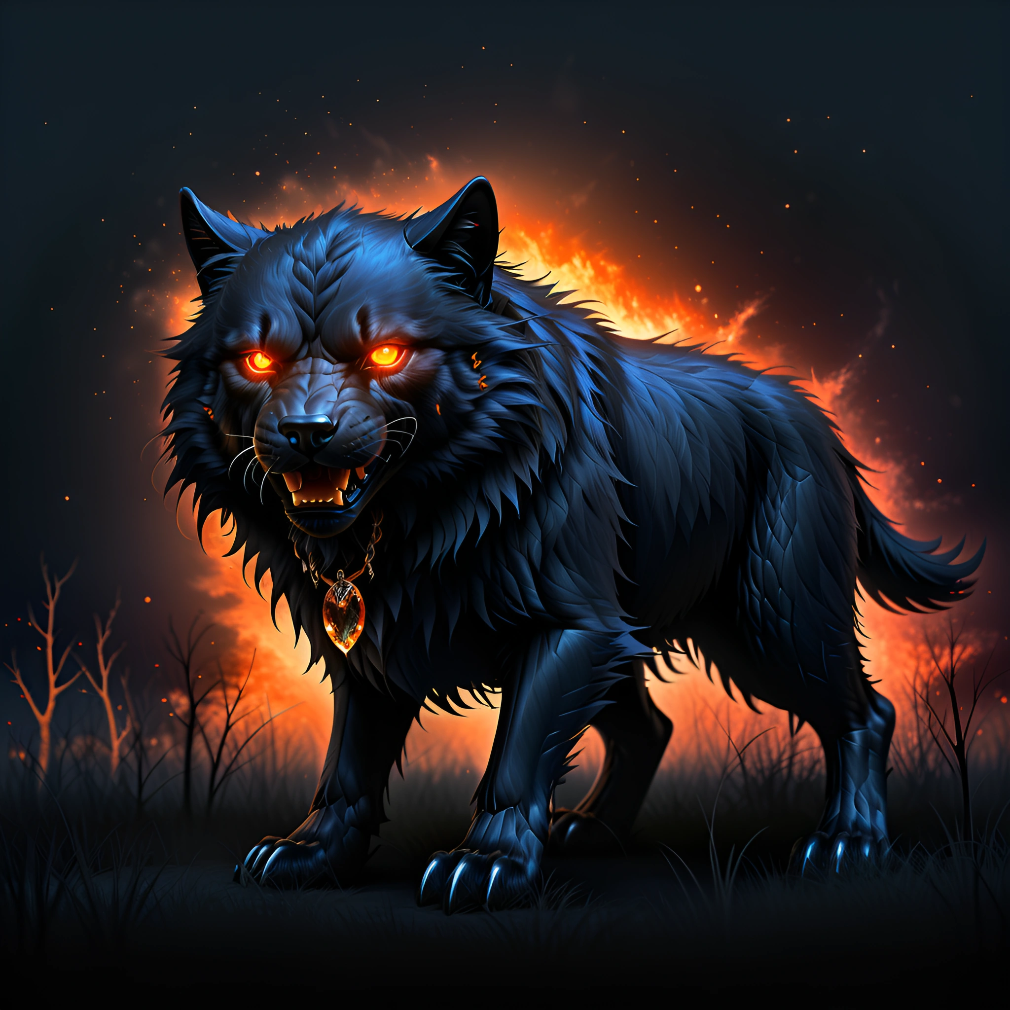 Fierce Black Wolf with Blazing Eyes - Free Download - AI Scribbles