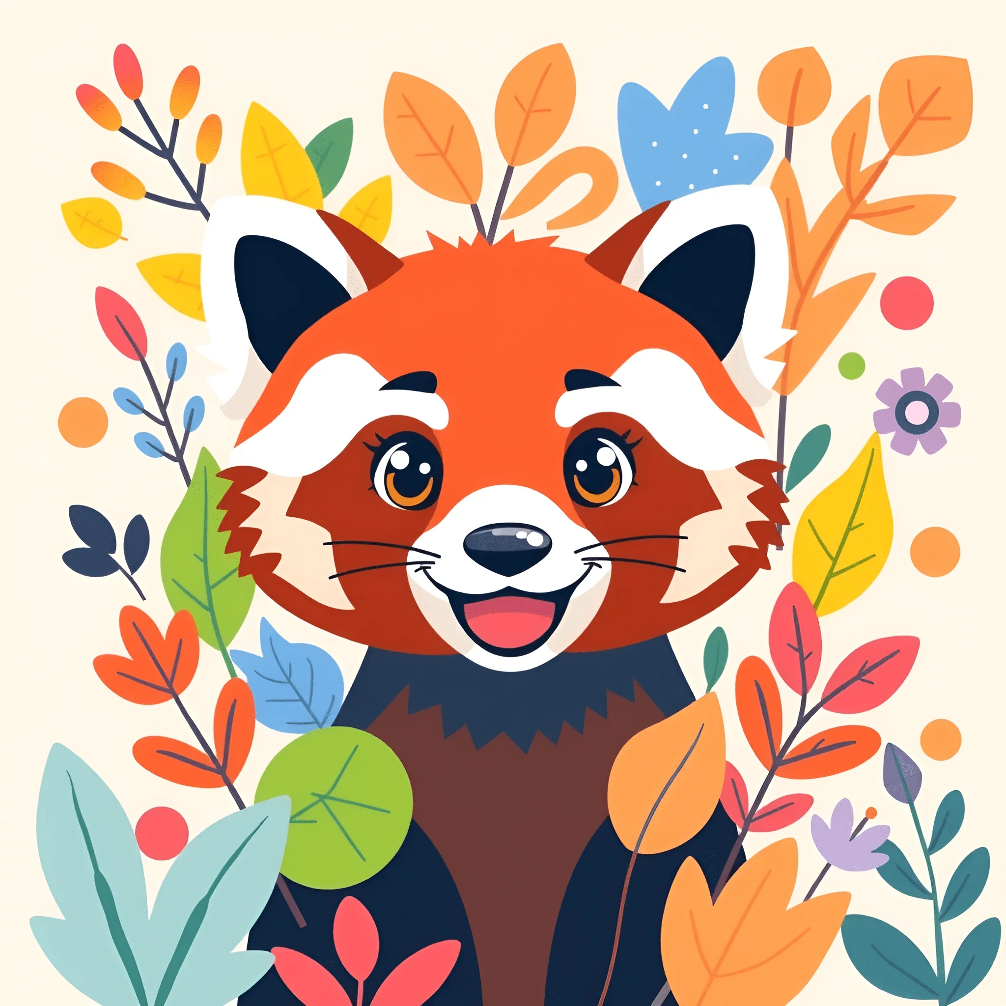 Cartoon Red Panda Surrounded by Colorful Leaves - Free Download - AI ...