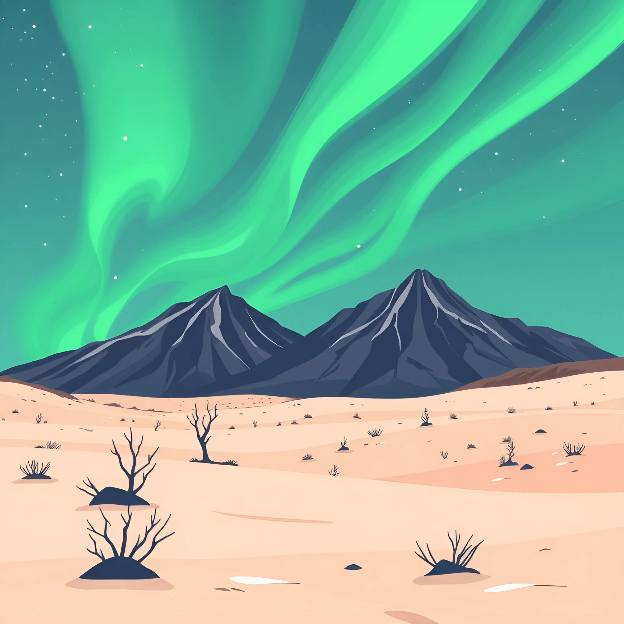 Aurora Borealis Over Desert Mountains - Free Download - AI Scribbles