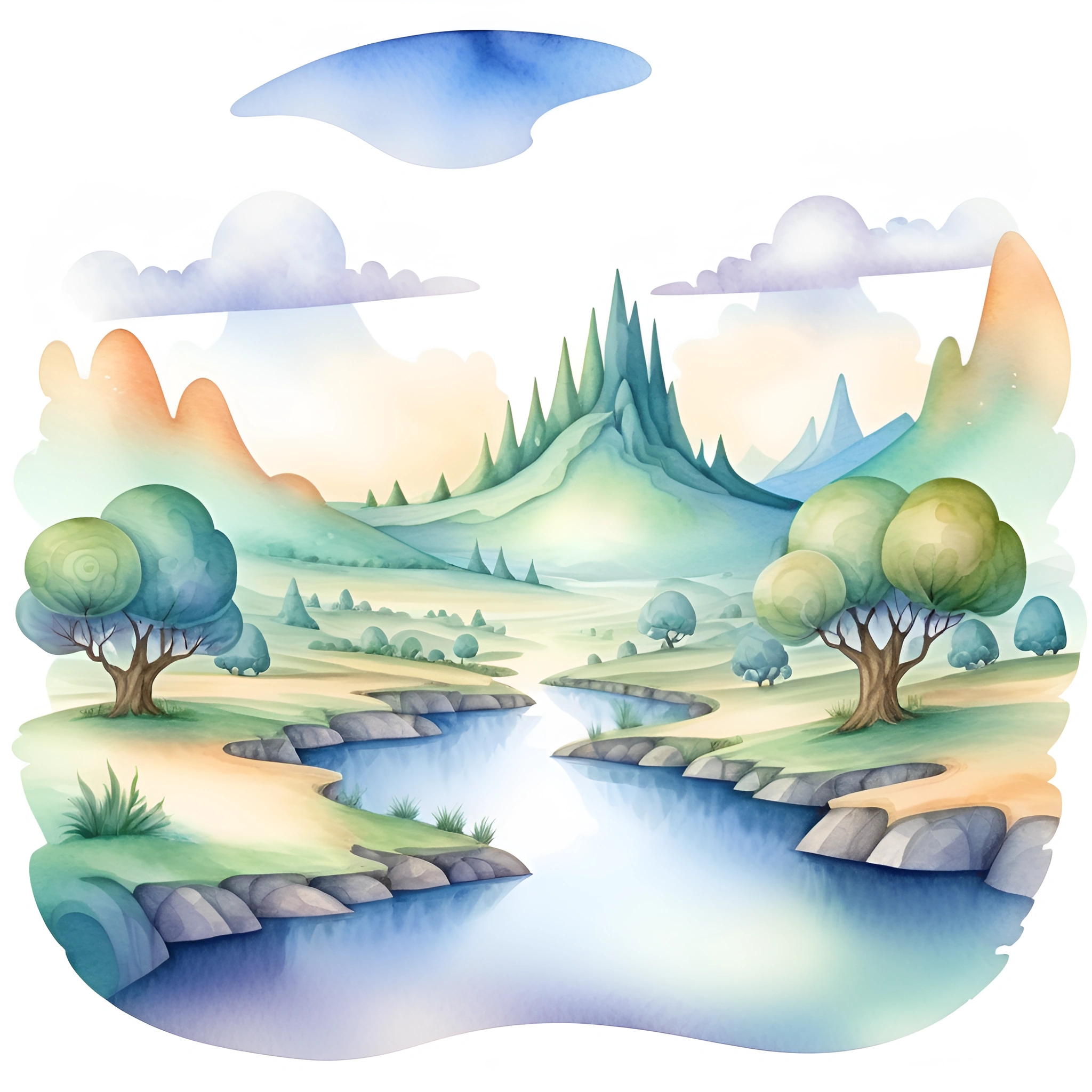 Serene Watercolor Landscape - Free Download - AI Scribbles