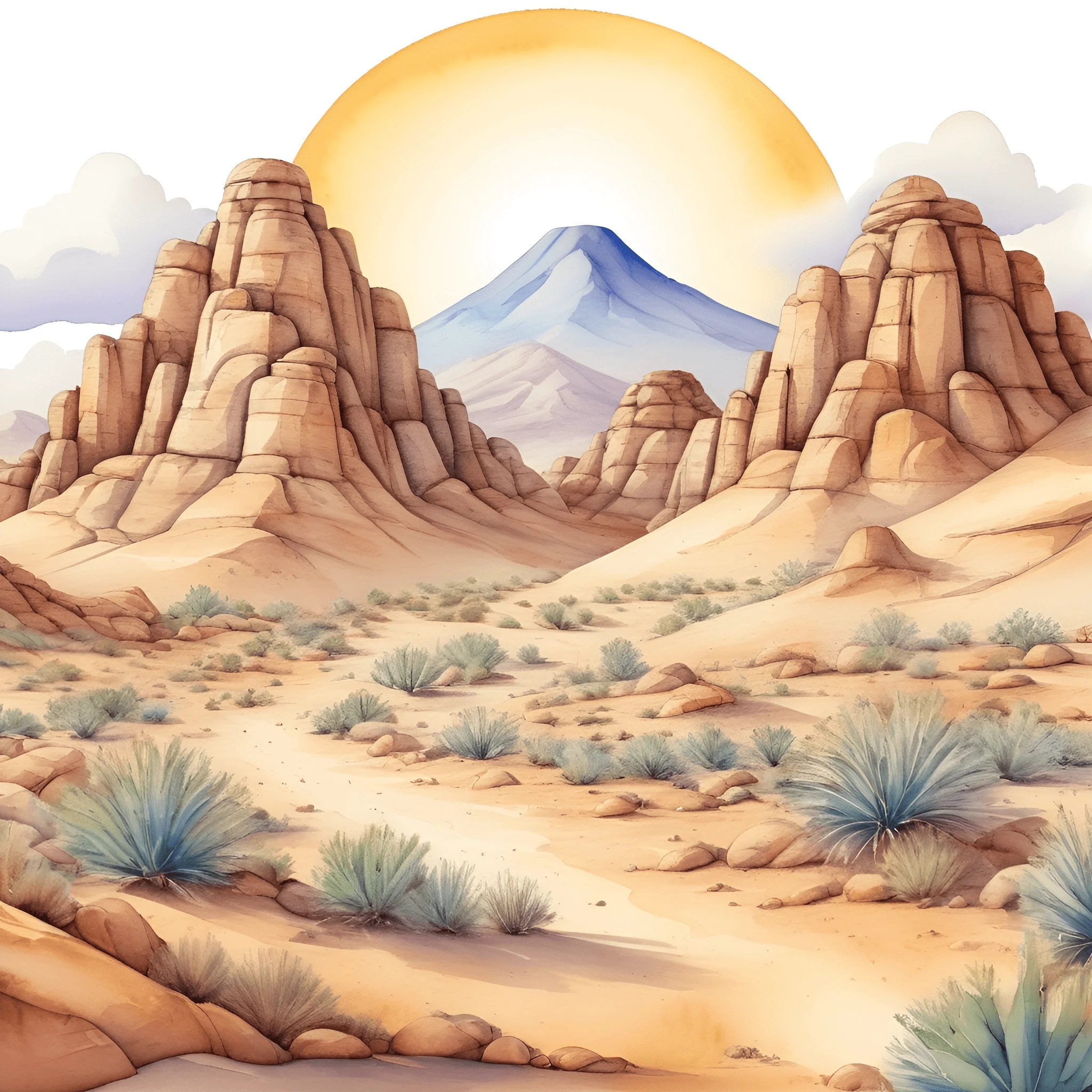 Desert Landscape with Mountains - Free Download - AI Scribbles