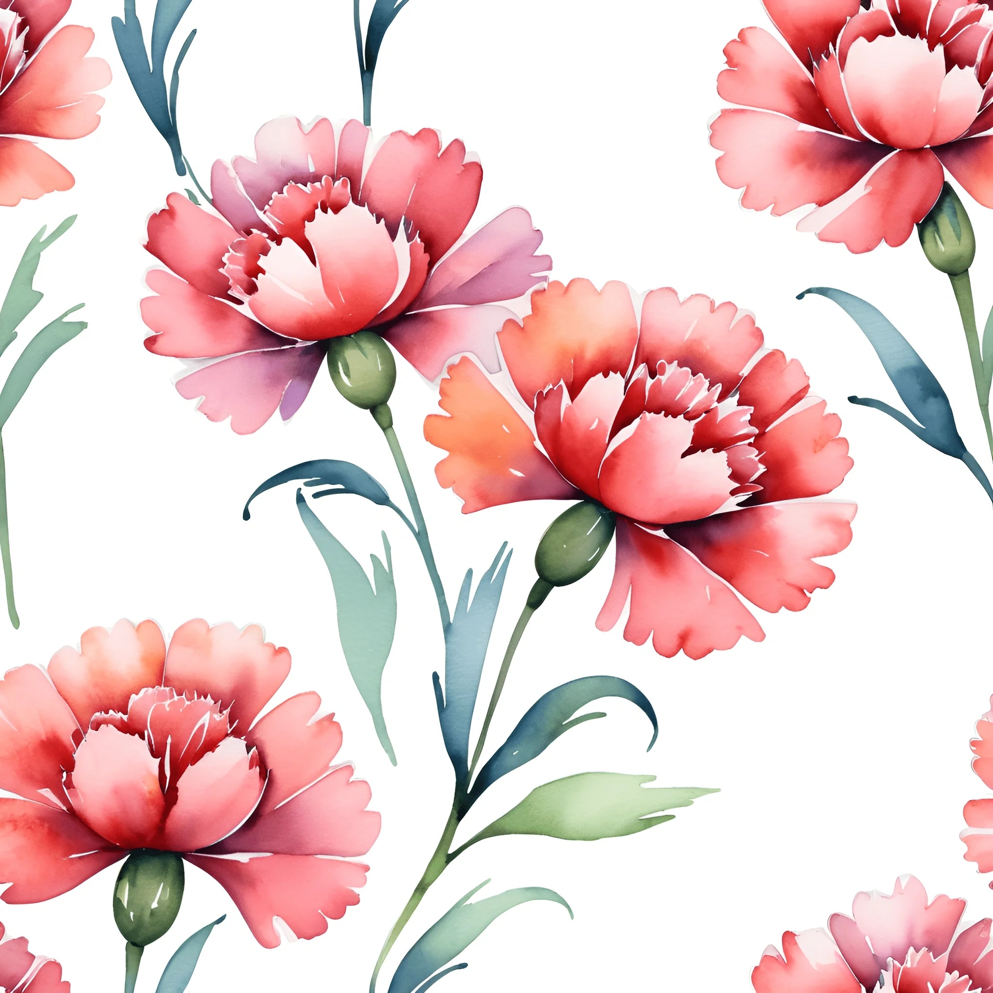 Watercolor Carnation Floral Pattern - Free Download - AI Scribbles