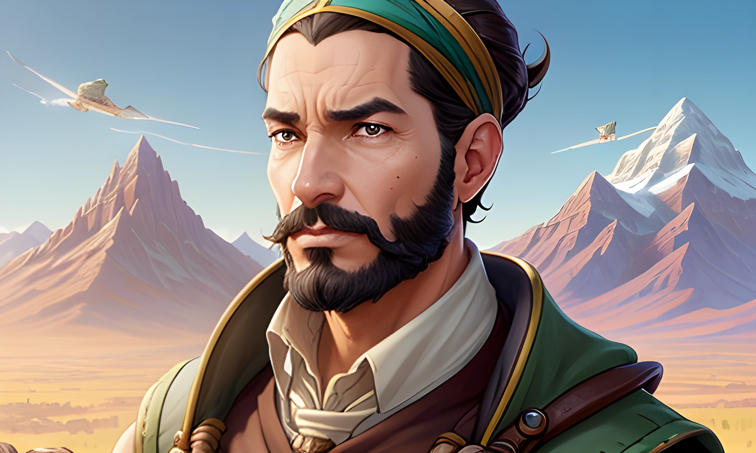 man with a beard and a mustache in a desert