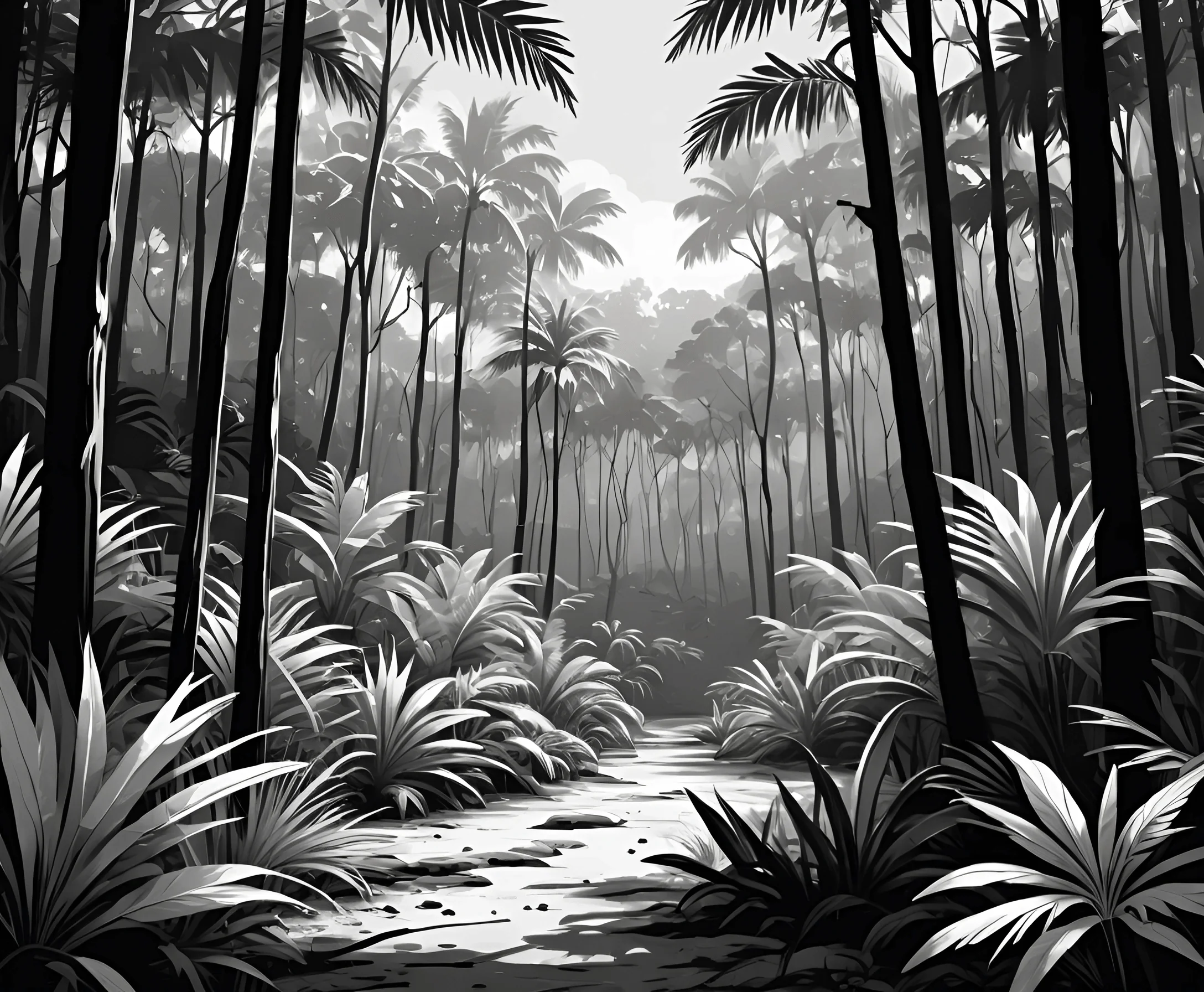 Black and White Jungle Landscape - Free Download - AI Scribbles