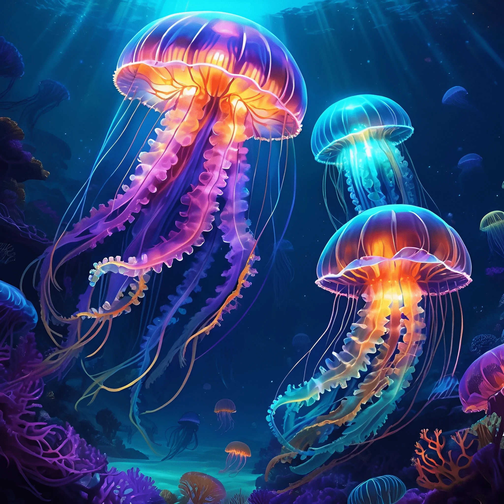 Vibrant Jellyfish Underwater Scene - Free Download - AI Scribbles