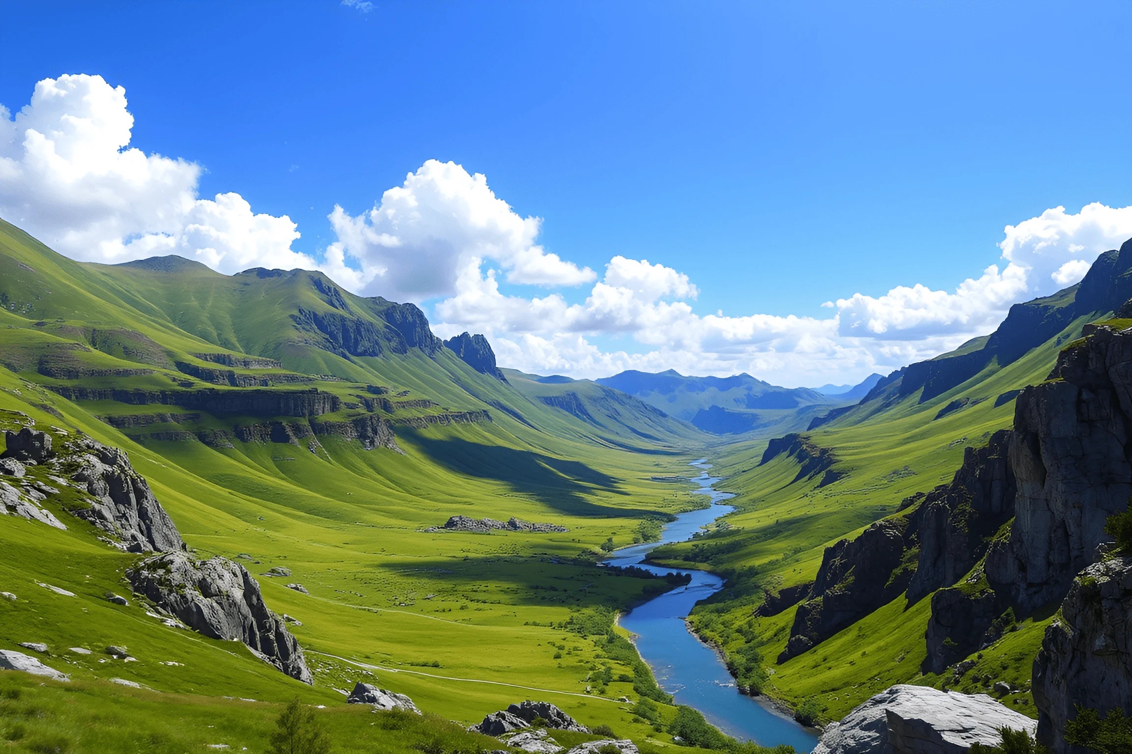 Mountain Valley With Meandering River - Free Download - AI Scribbles