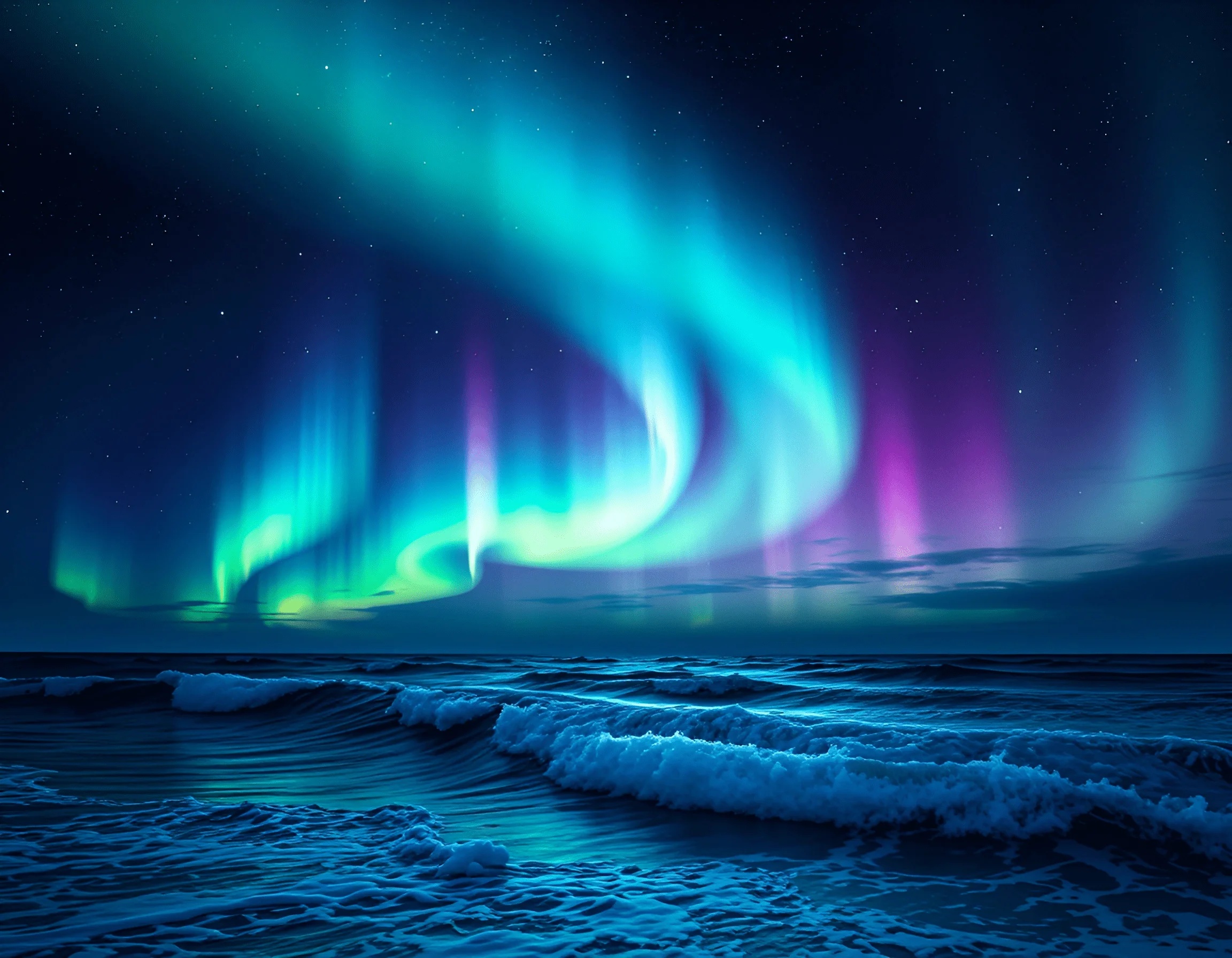 Northern Lights Over Ocean Waves - Free Download - AI Scribbles
