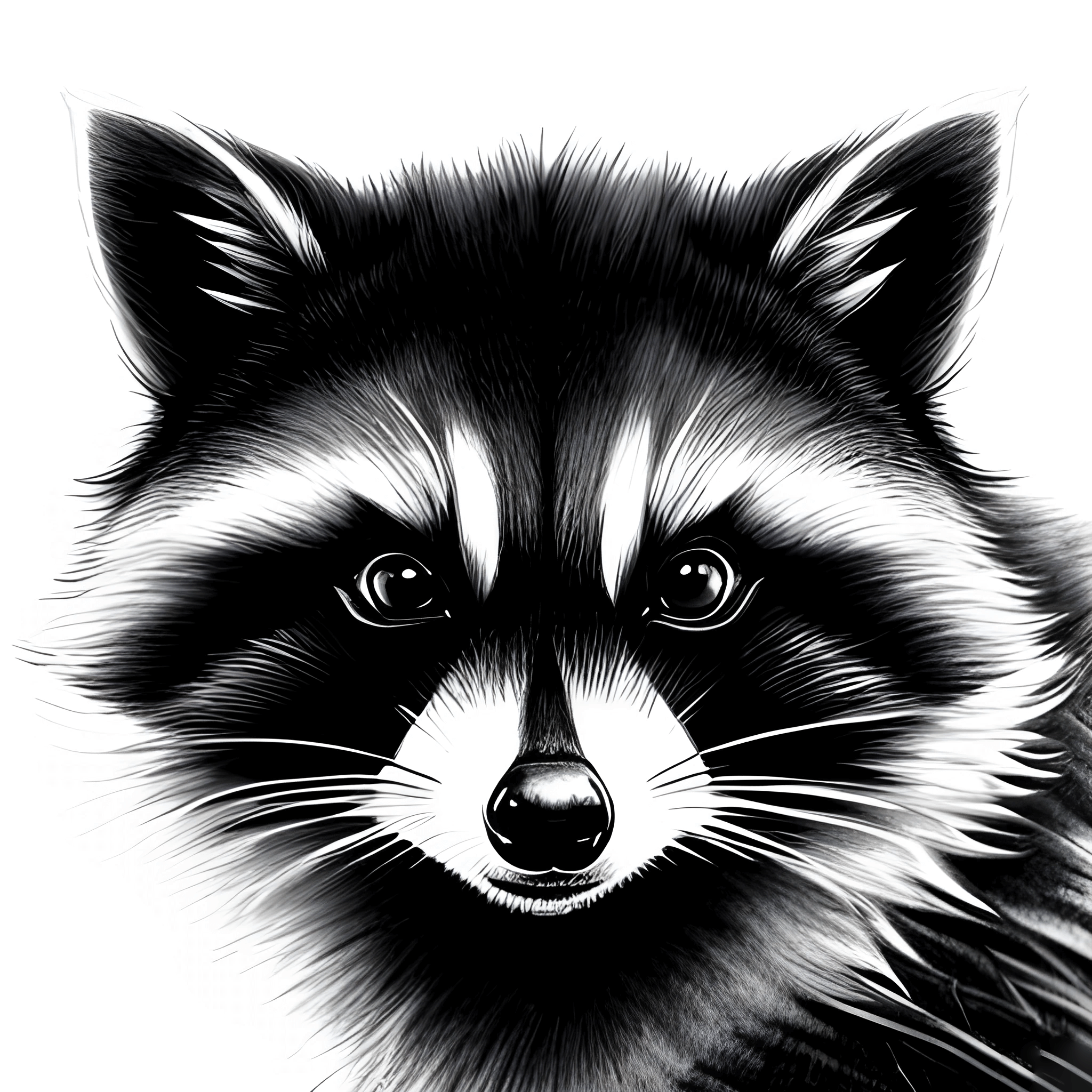 a close up of a raccoon's face with a white background