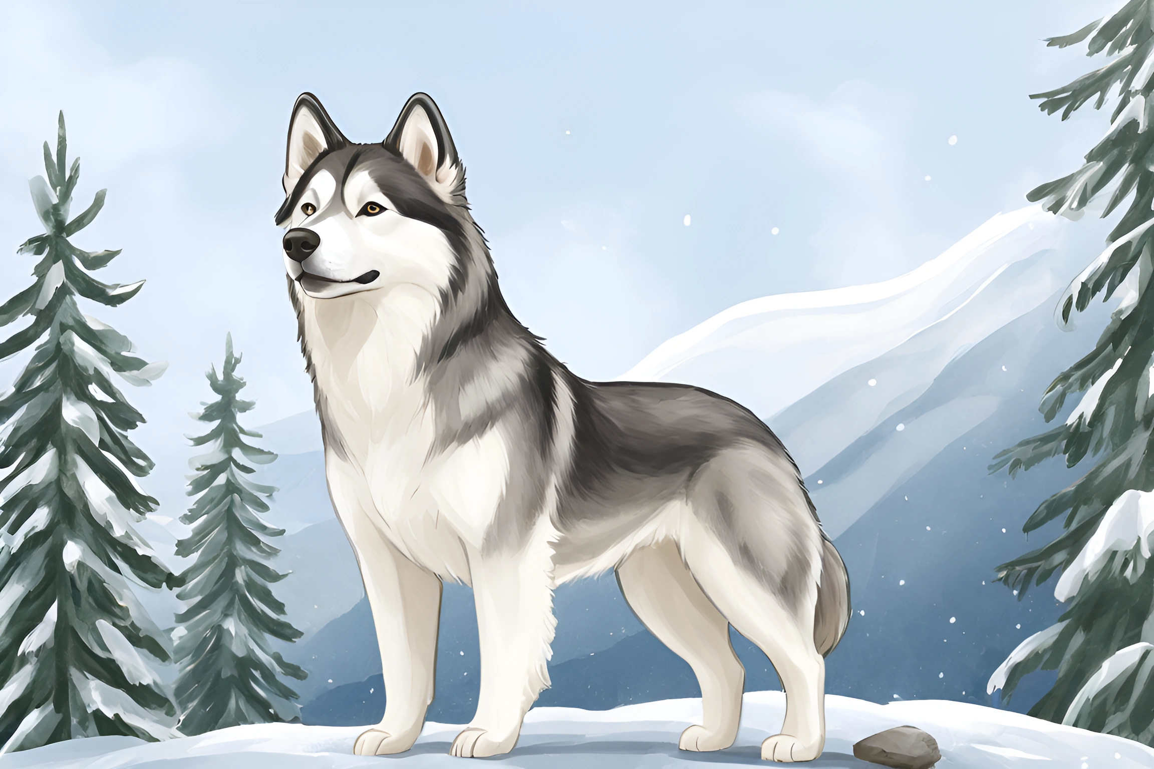 Digital Illustration of Siberian Husky in Snowy Mountain - Free ...