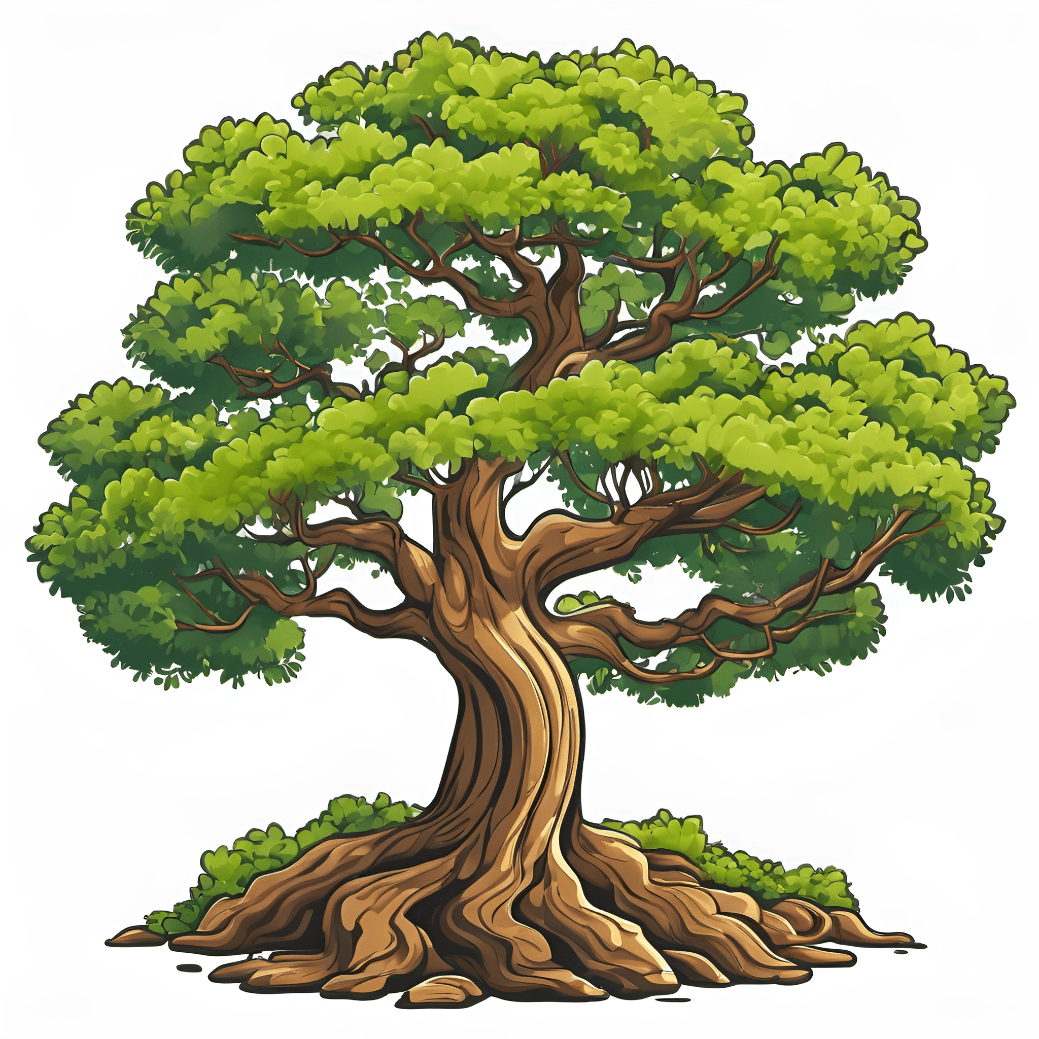 a cartoon tree with green leaves and roots - AI Scribbles - Download Now
