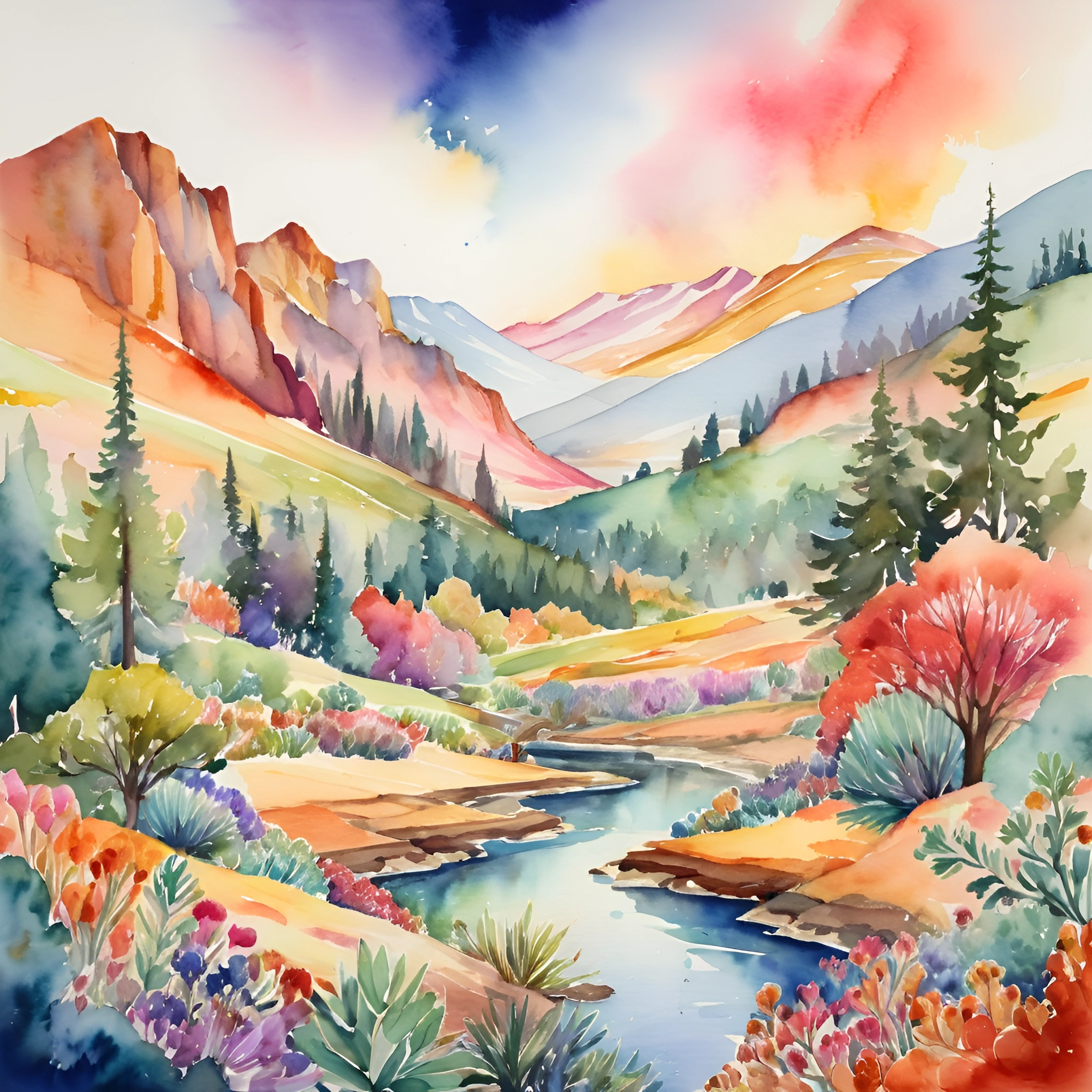 Majestic Watercolor Mountain Landscape - Free Download - AI Scribbles