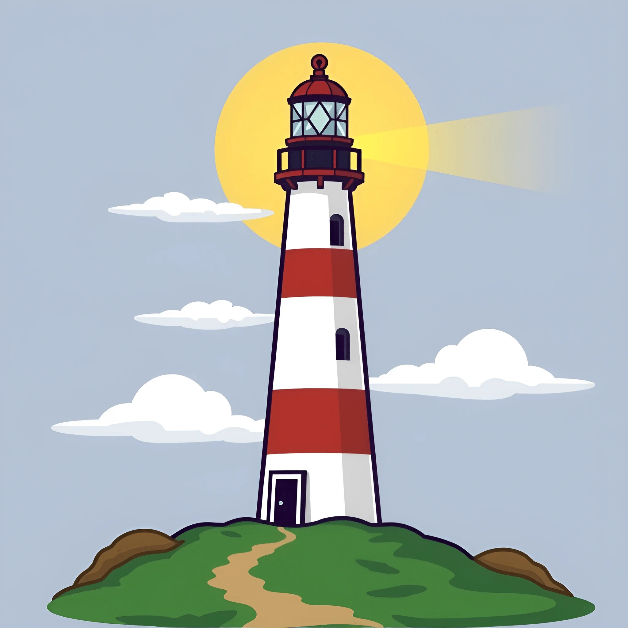 Striped Lighthouse on Green Hill Illustration - Free Download - AI ...