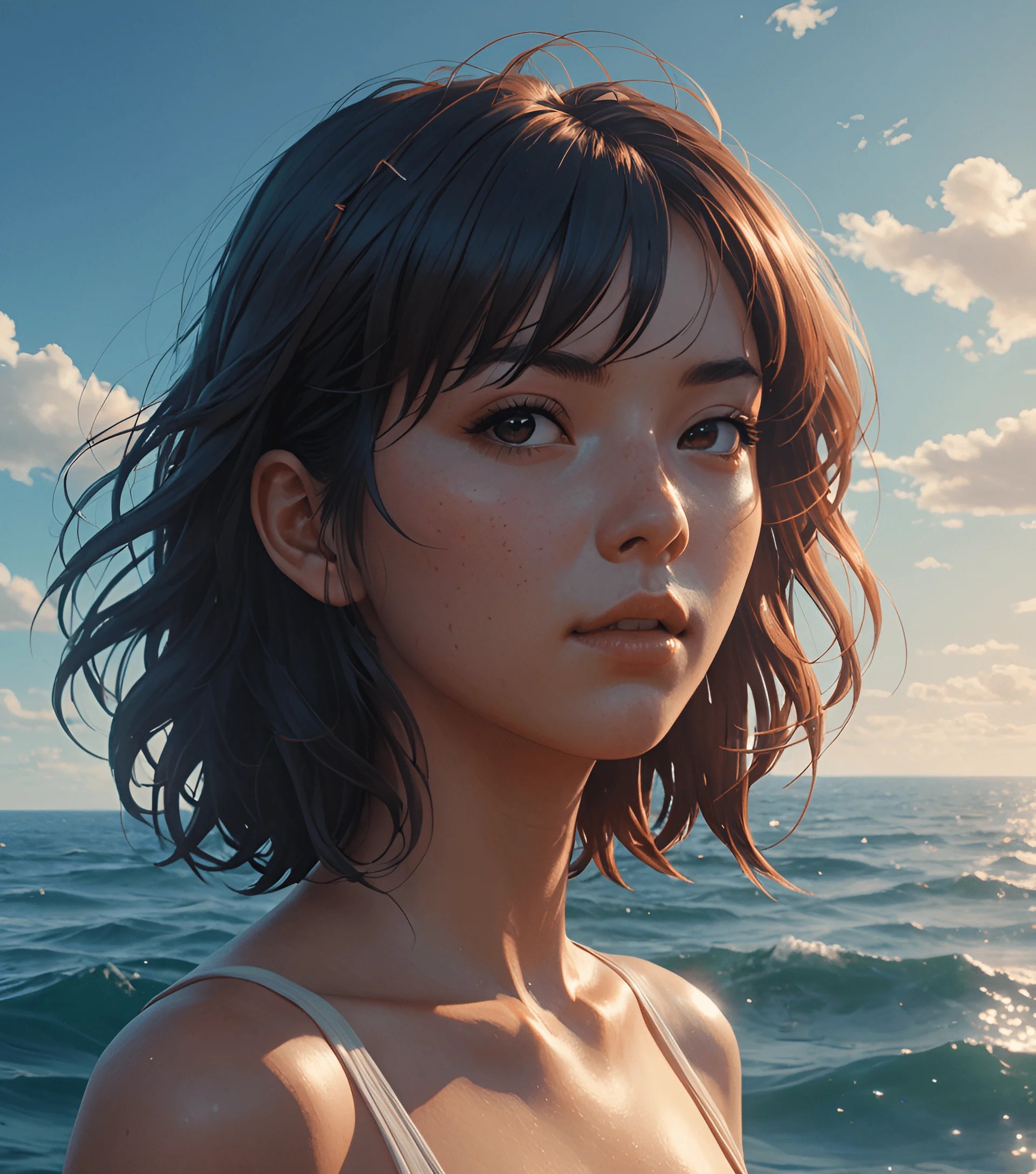 Serene Portrait of a Young Woman by the Ocean - Free Download - AI ...