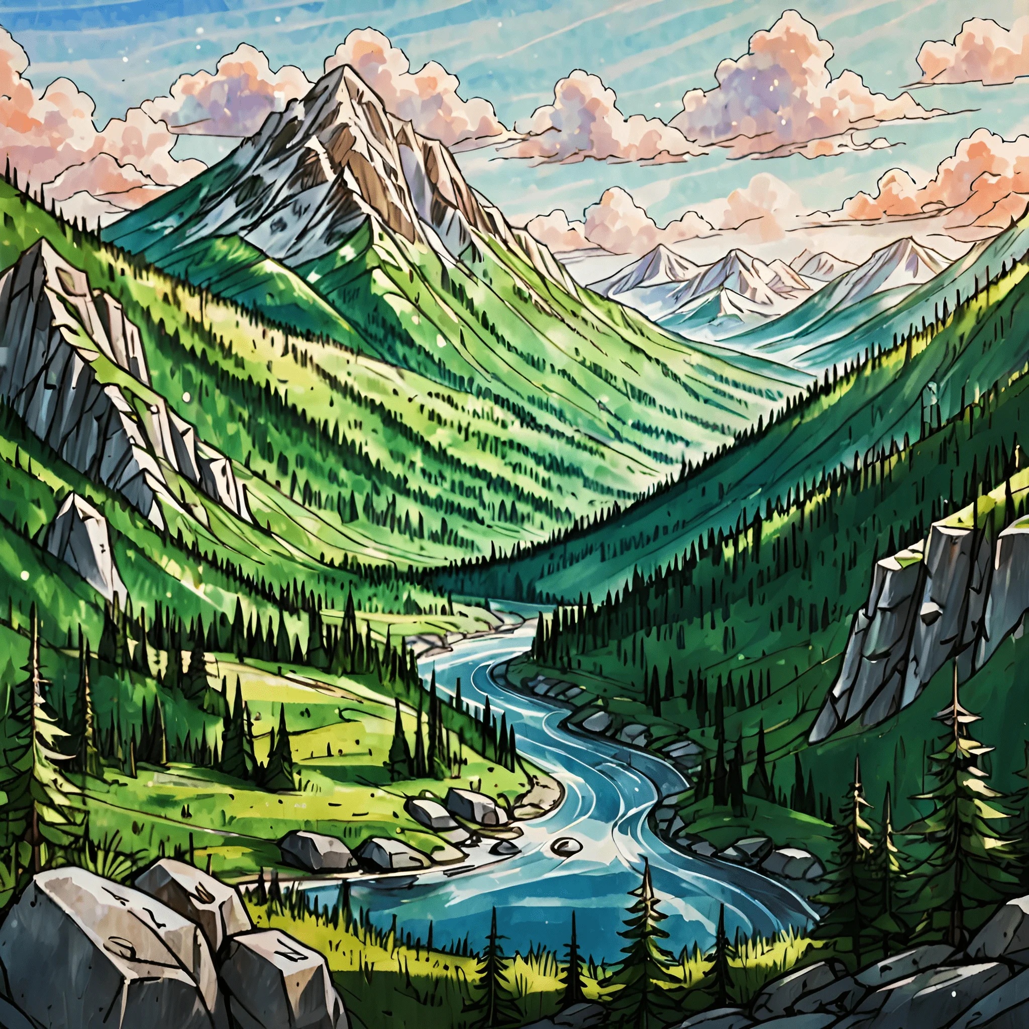 Majestic Mountain Landscape with River - Free Download - AI Scribbles