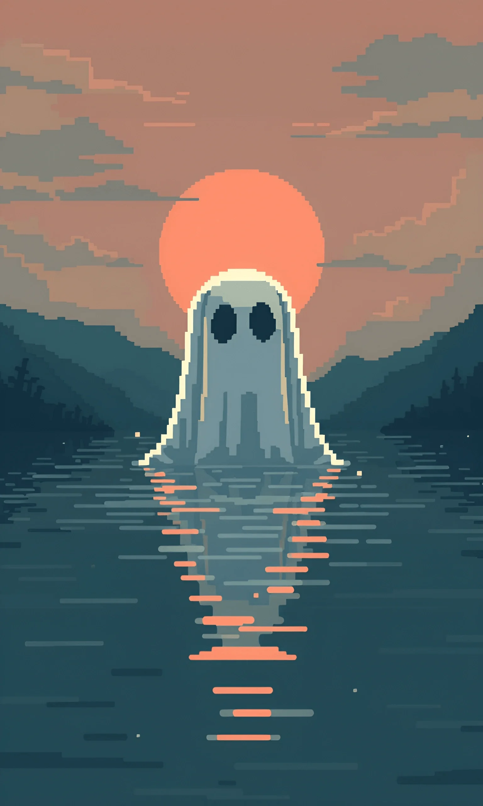 Pixel Art Ghost in Sunset - Free Download - AI Scribbles