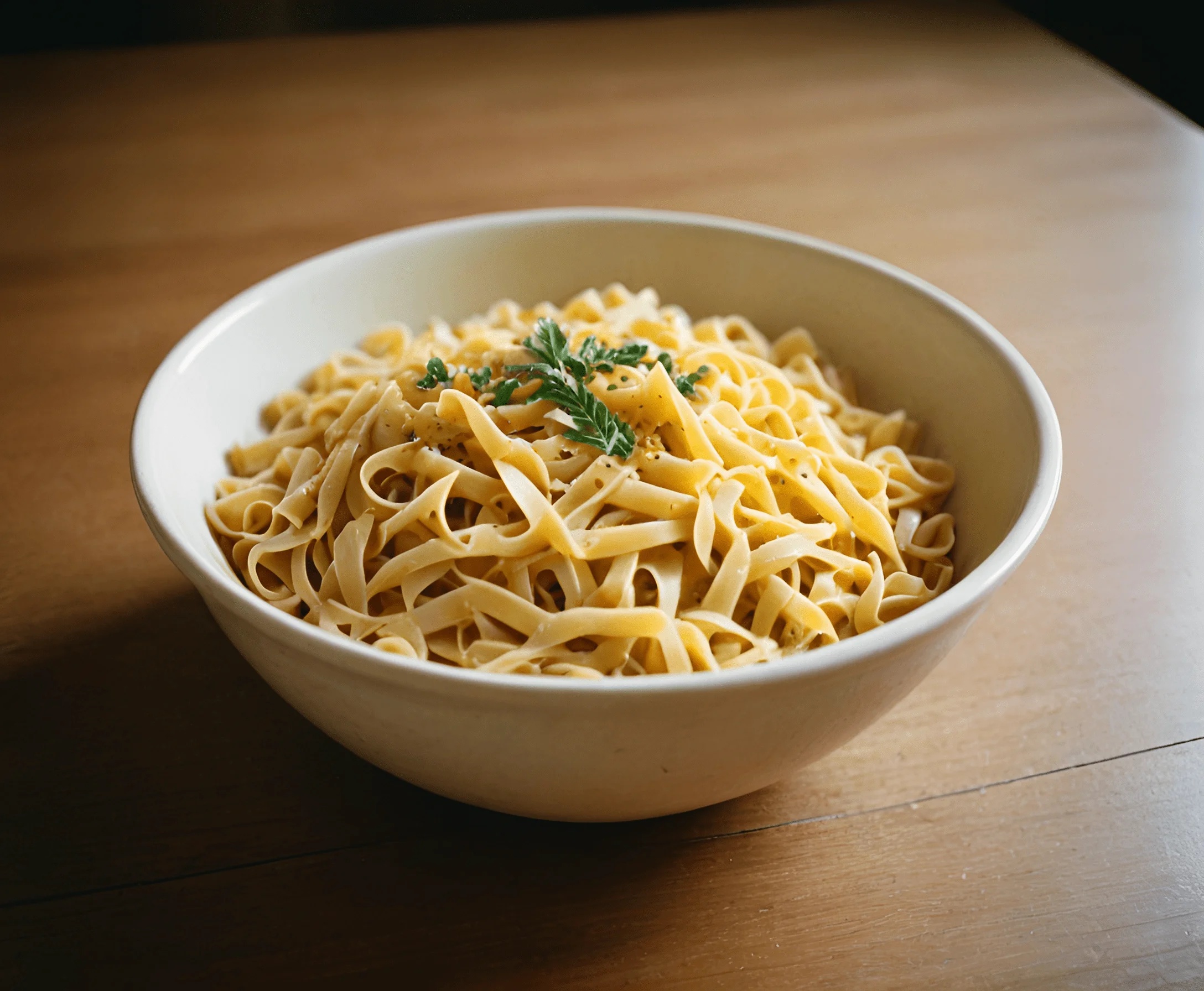 Bowl of Plain Cooked Fettuccine Pasta with Herb Garnish - Free Download ...
