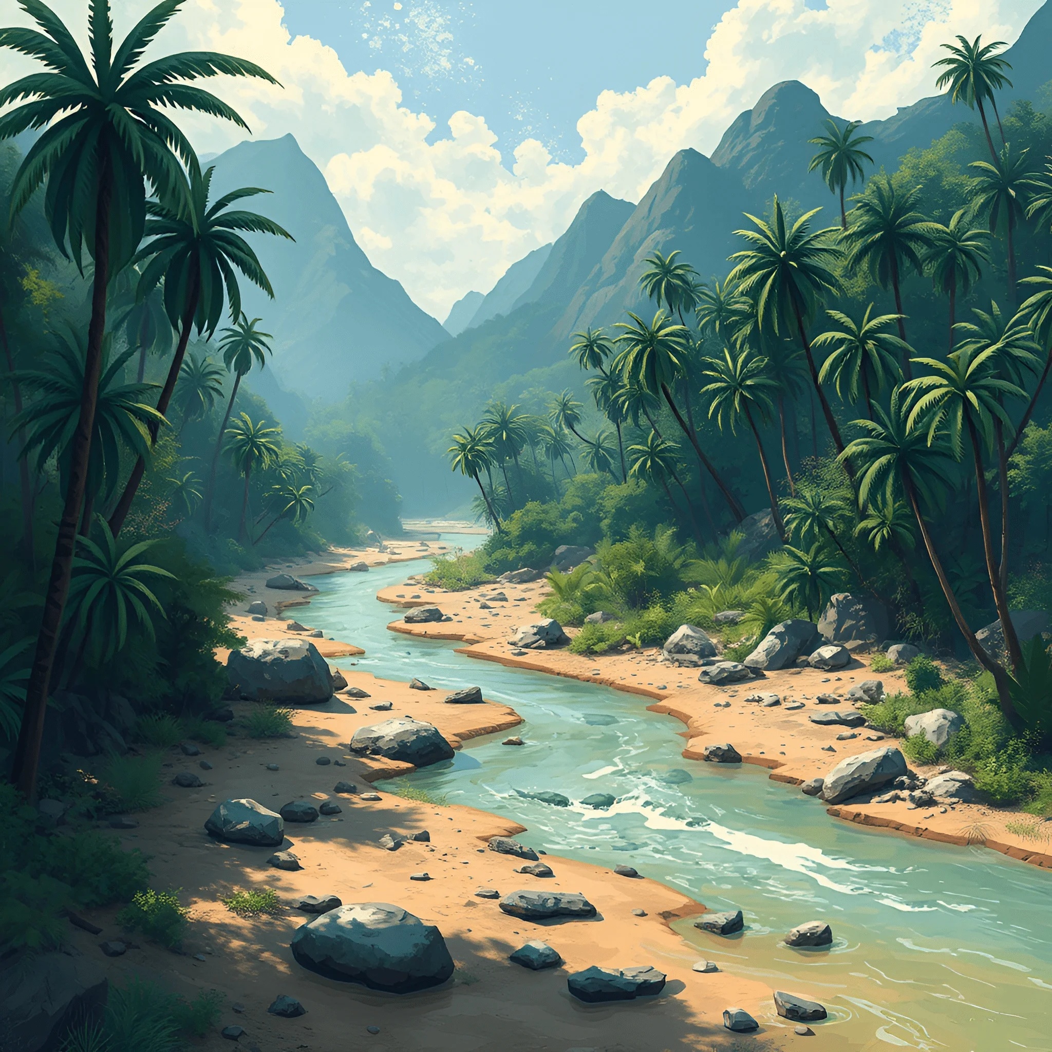 Lush Tropical River Landscape - Free Download - AI Scribbles