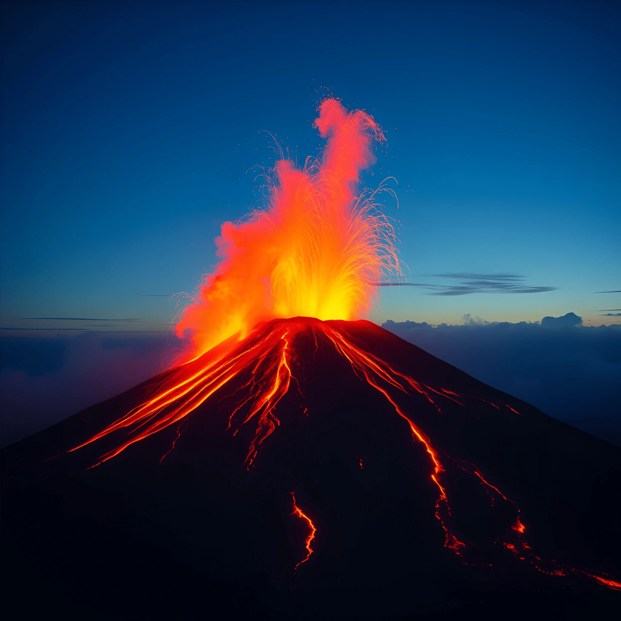 Volcanic Eruption With Flowing Lava At Dusk - Free Download - AI Scribbles