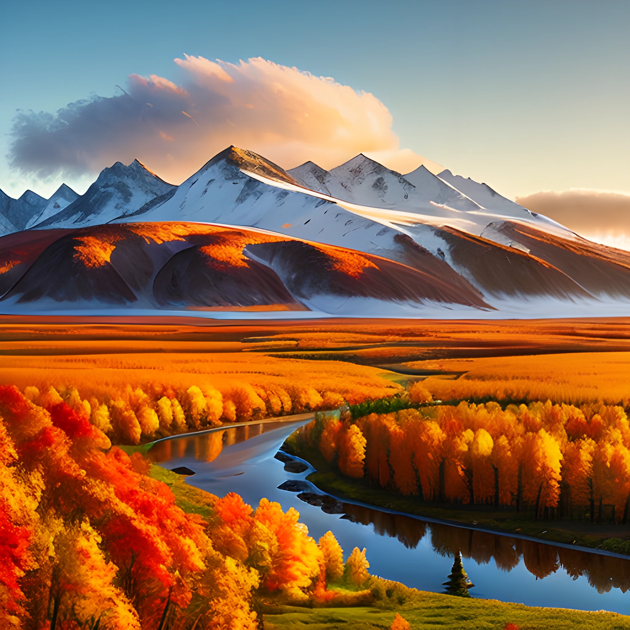 Autumn Mountainscape at Sunset - Free Download - AI Scribbles
