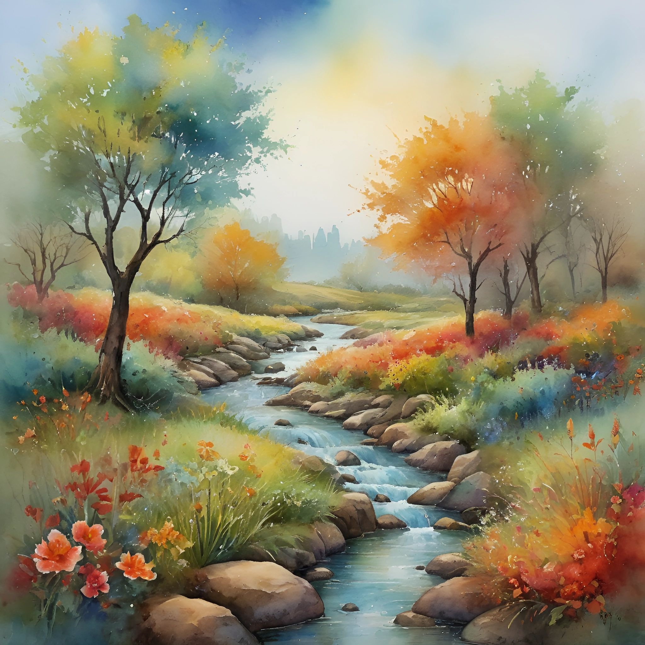 Serene Autumn Landscape Painting - Free Download - AI Scribbles
