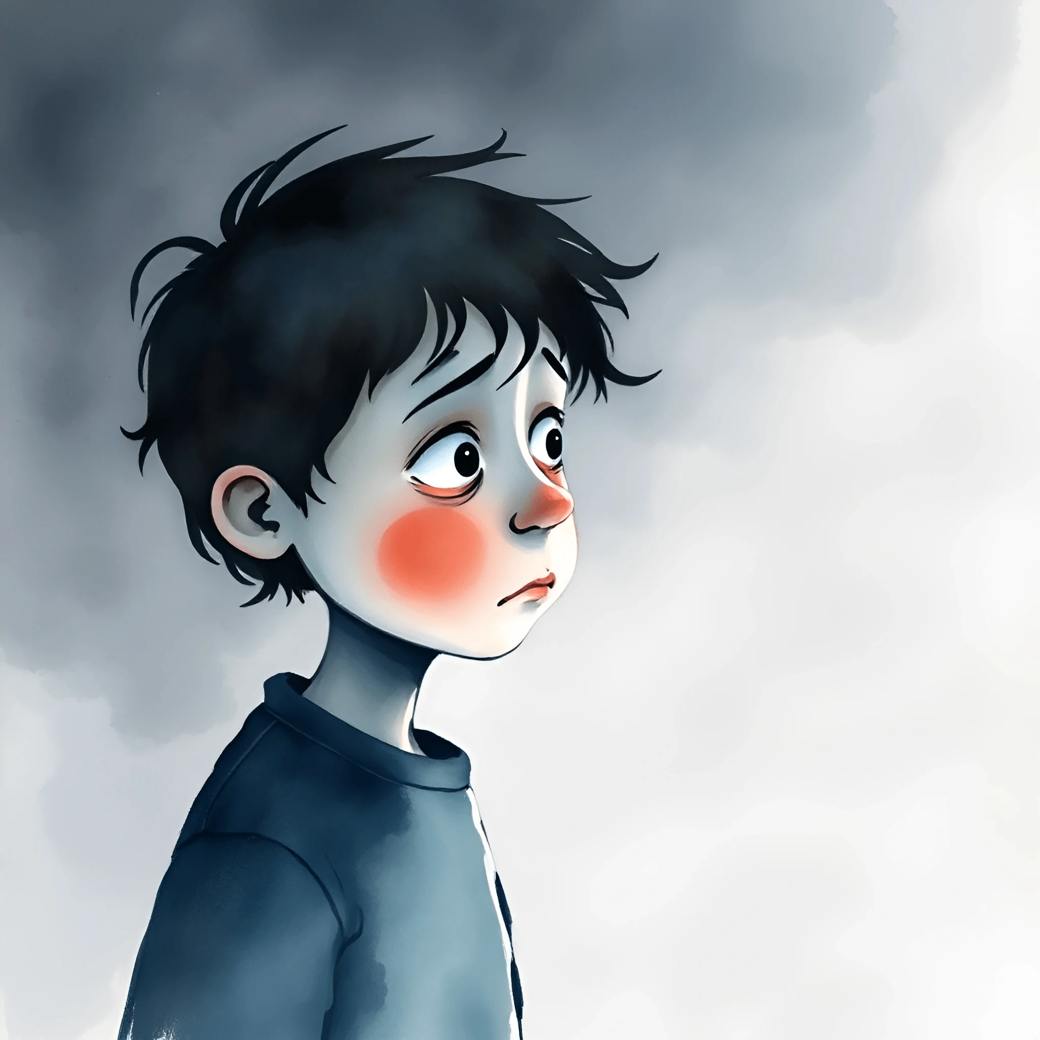 Sad Boy Digital Illustration - Free Download - AI Scribbles