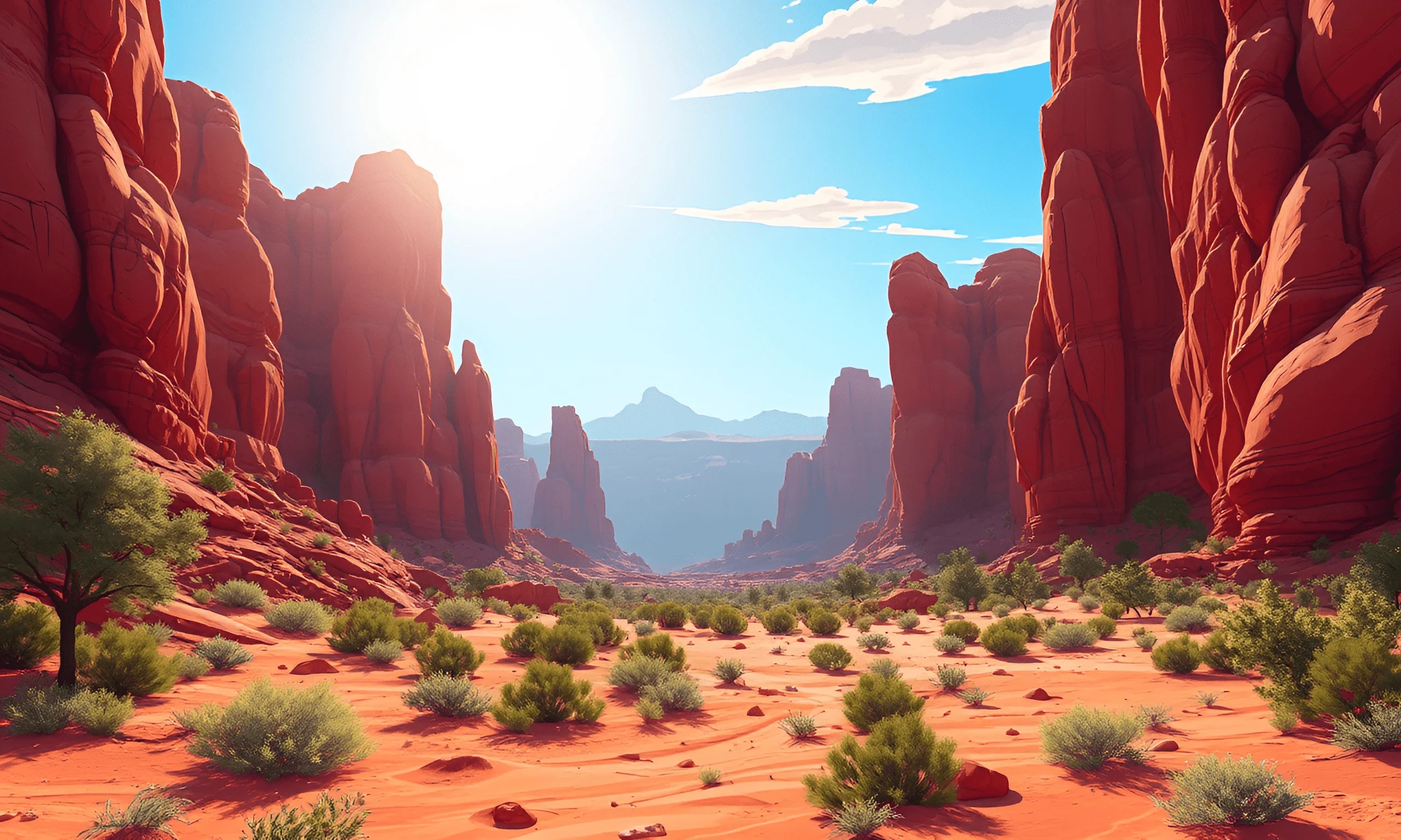 Desert Canyon Landscape with Red Rock Cliffs - Free Download - AI Scribbles