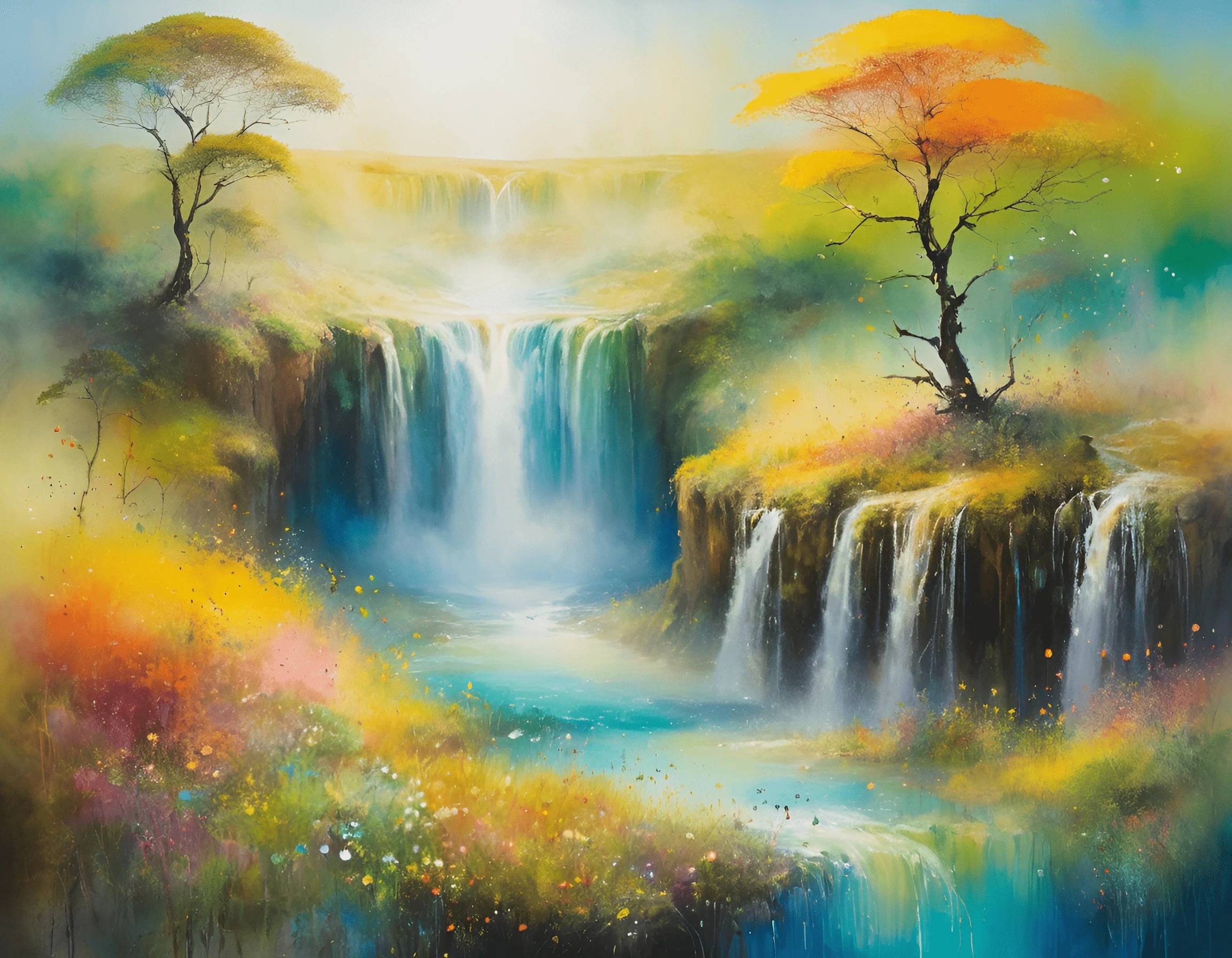 Colorful Waterfall Landscape Painting - Free Download - AI Scribbles