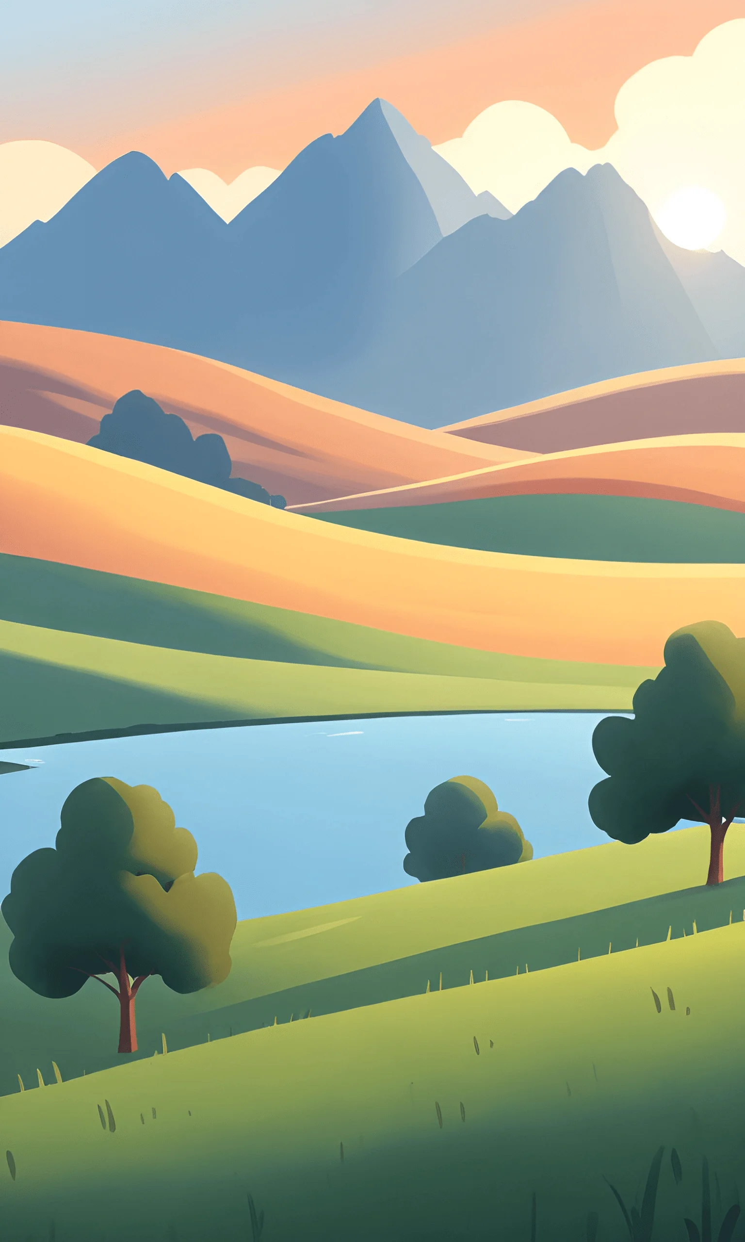 Stylized Landscape with Mountains and Lake - Free Download - AI Scribbles