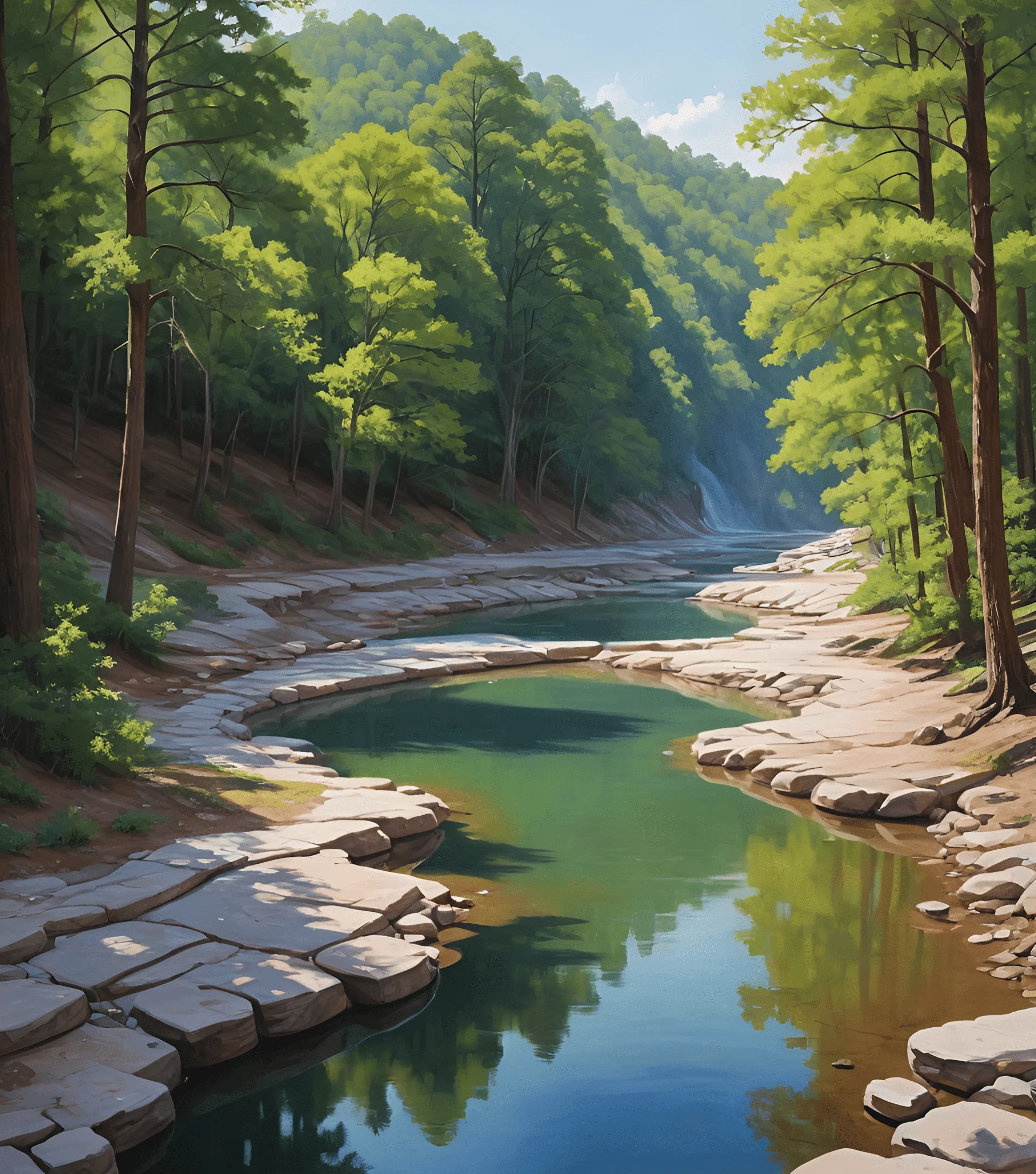 Serene River Landscape in Lush Green Forest - Free Download - AI Scribbles