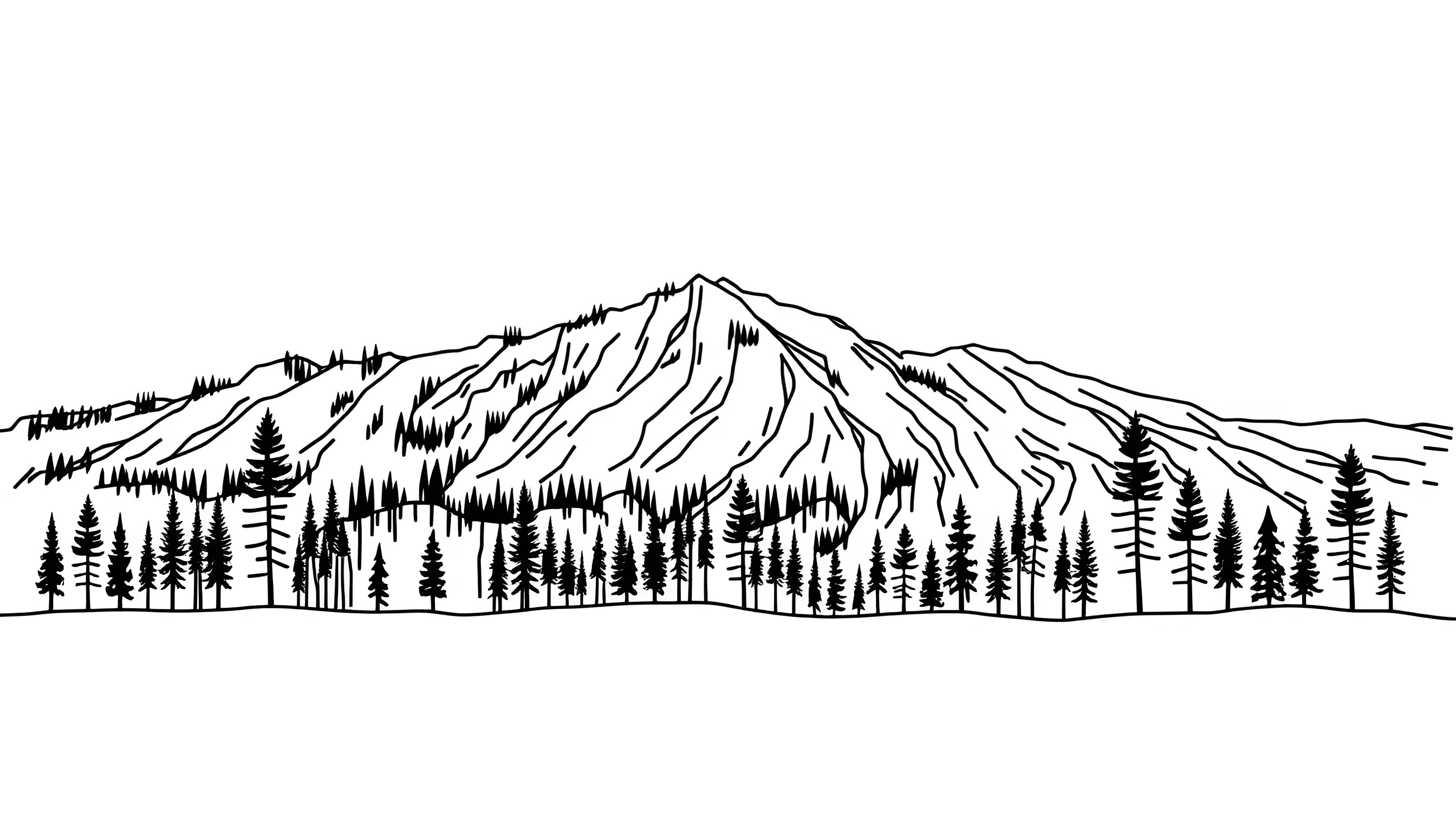 Black and White Mountain Landscape Line Drawing - Free Download - AI ...