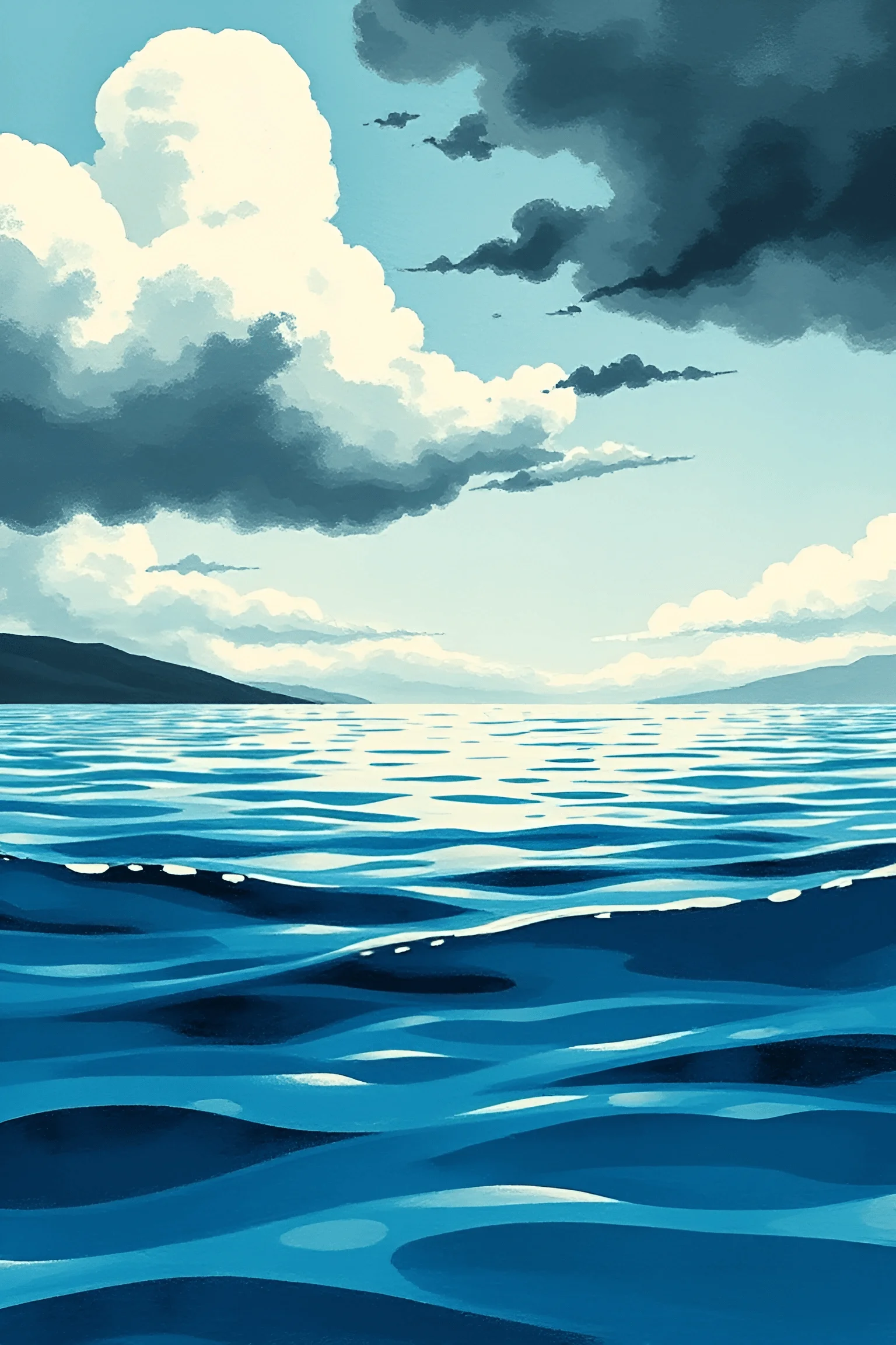 Digital Illustration of Ocean Waves Under Cloudy Sky - Free Download ...