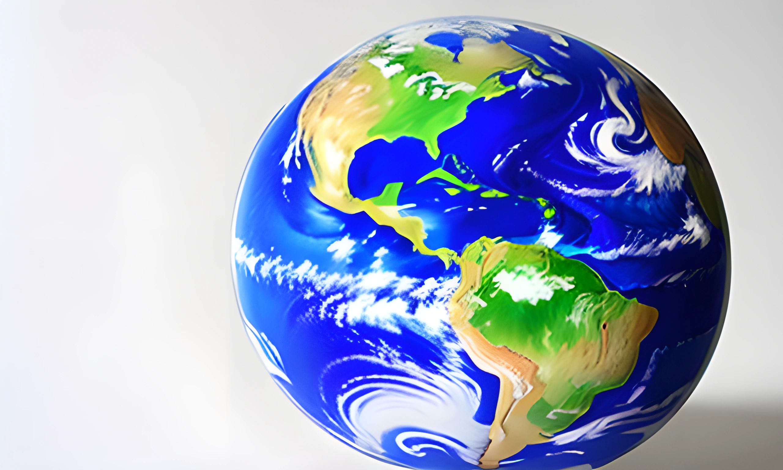 a blue and green earth globe on a white surface
