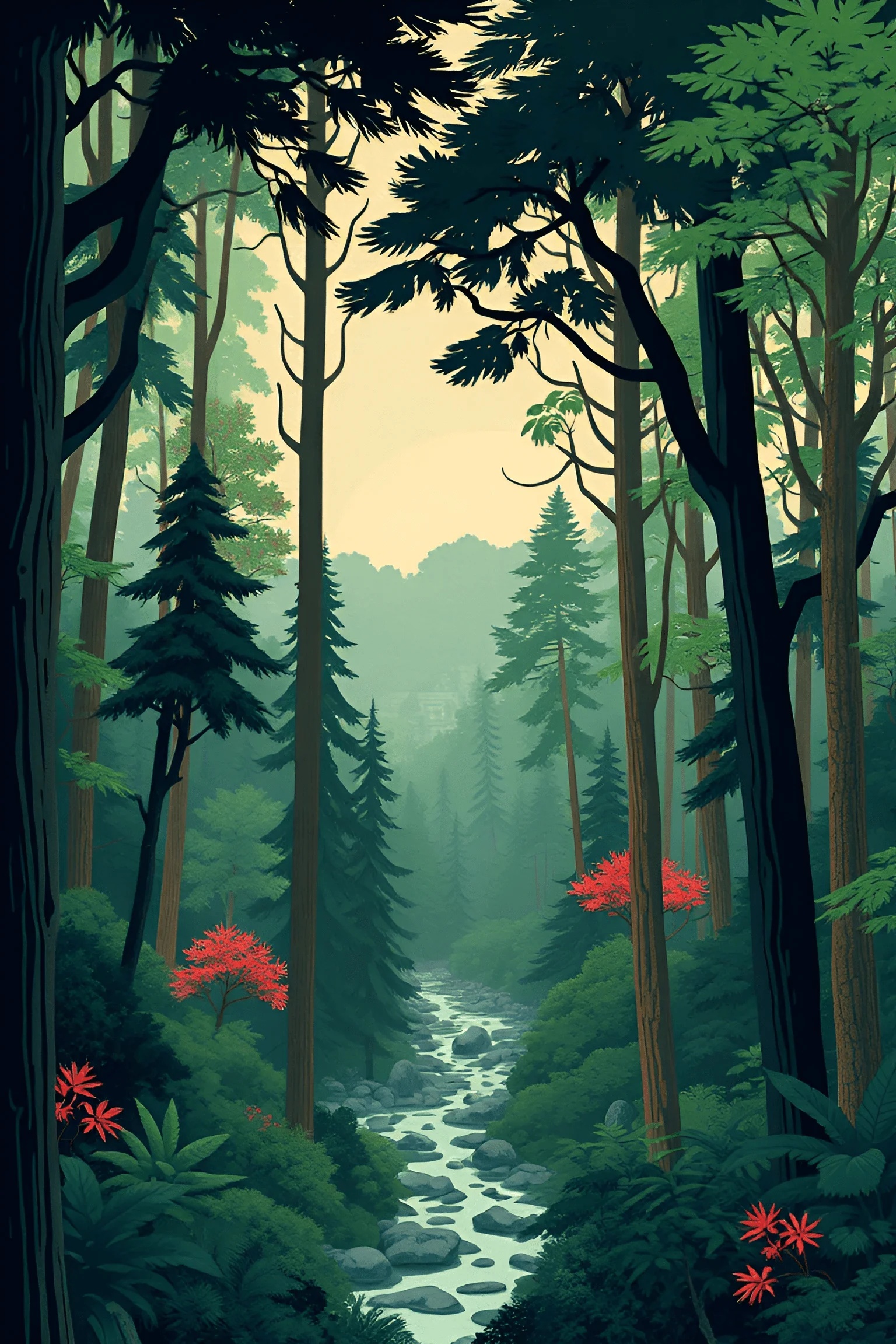 Serene Forest Landscape with River - Free Download - AI Scribbles